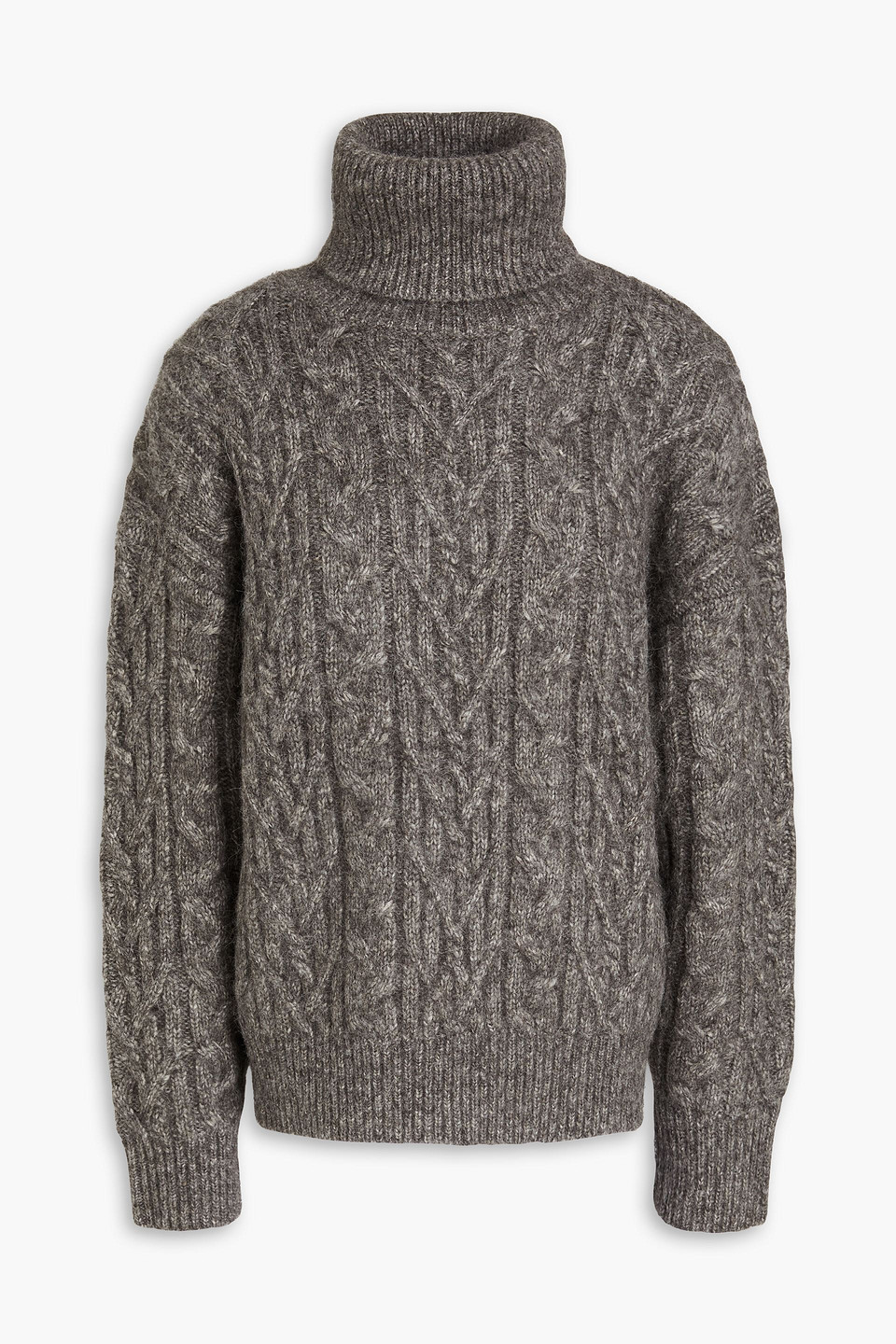 Nili Lotan Cable-knit Alpaca, Cotton And Wool-blend Turtleneck Sweater In Dark Gray