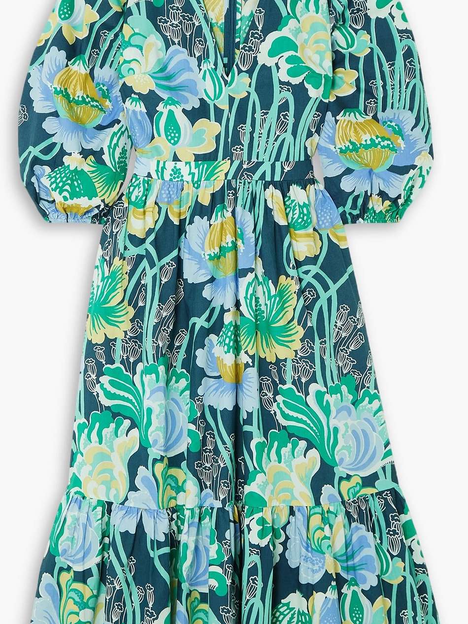 loretta tiered floral-print cotton-poplin midi dress
