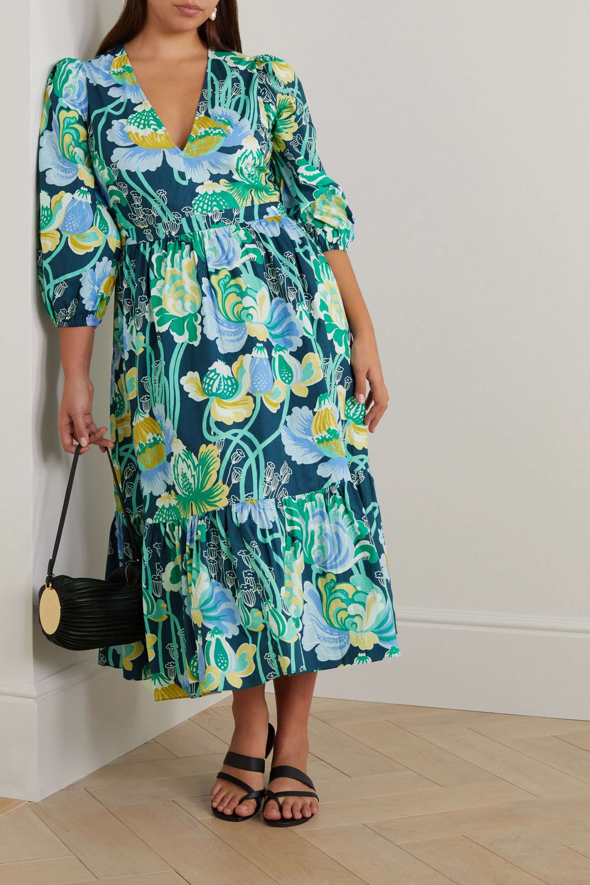Emporio Sirenuse Loretta tiered floral-print cotton-poplin midi dress