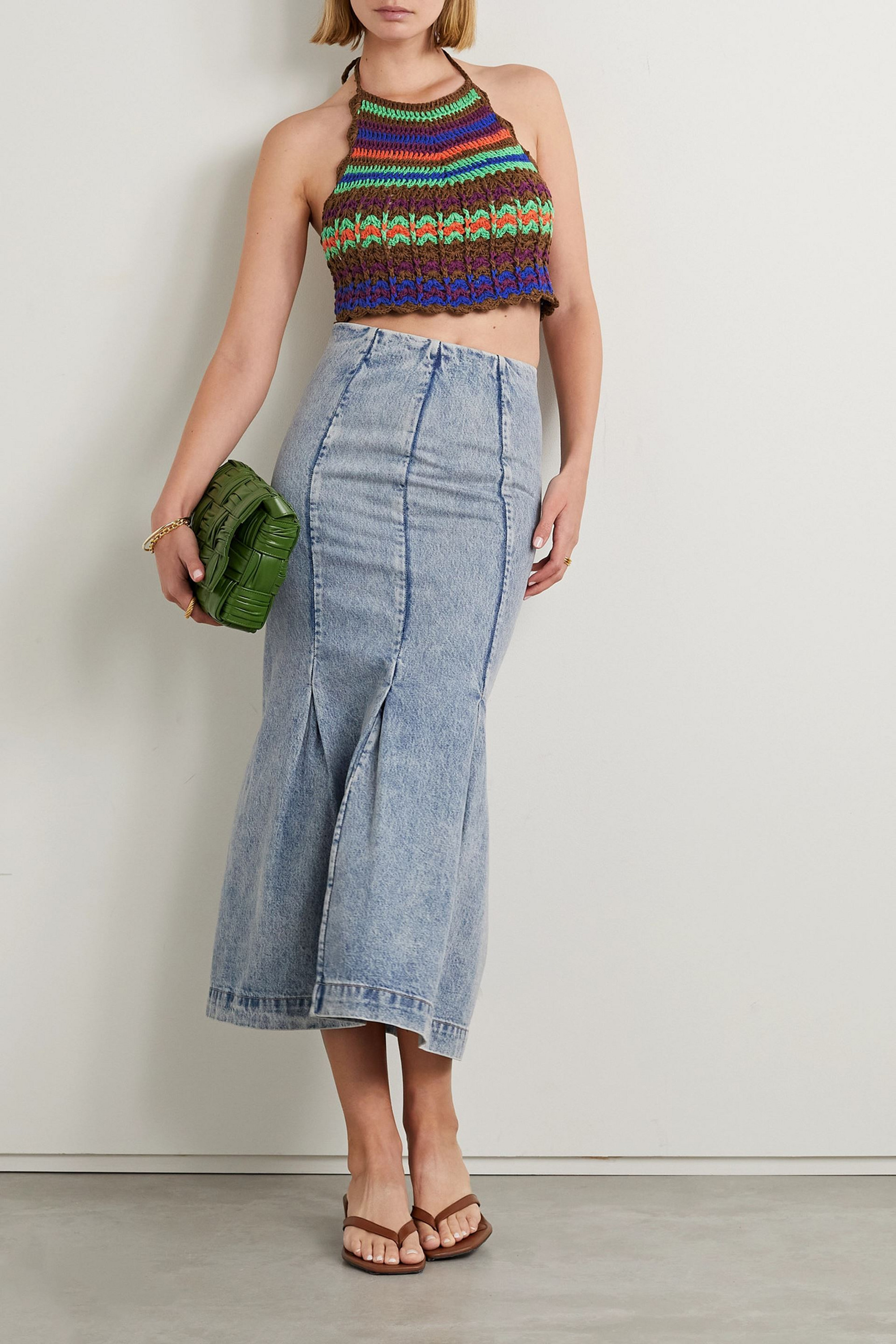 Miguelina Malen cropped crocheted Pima cotton halterneck top