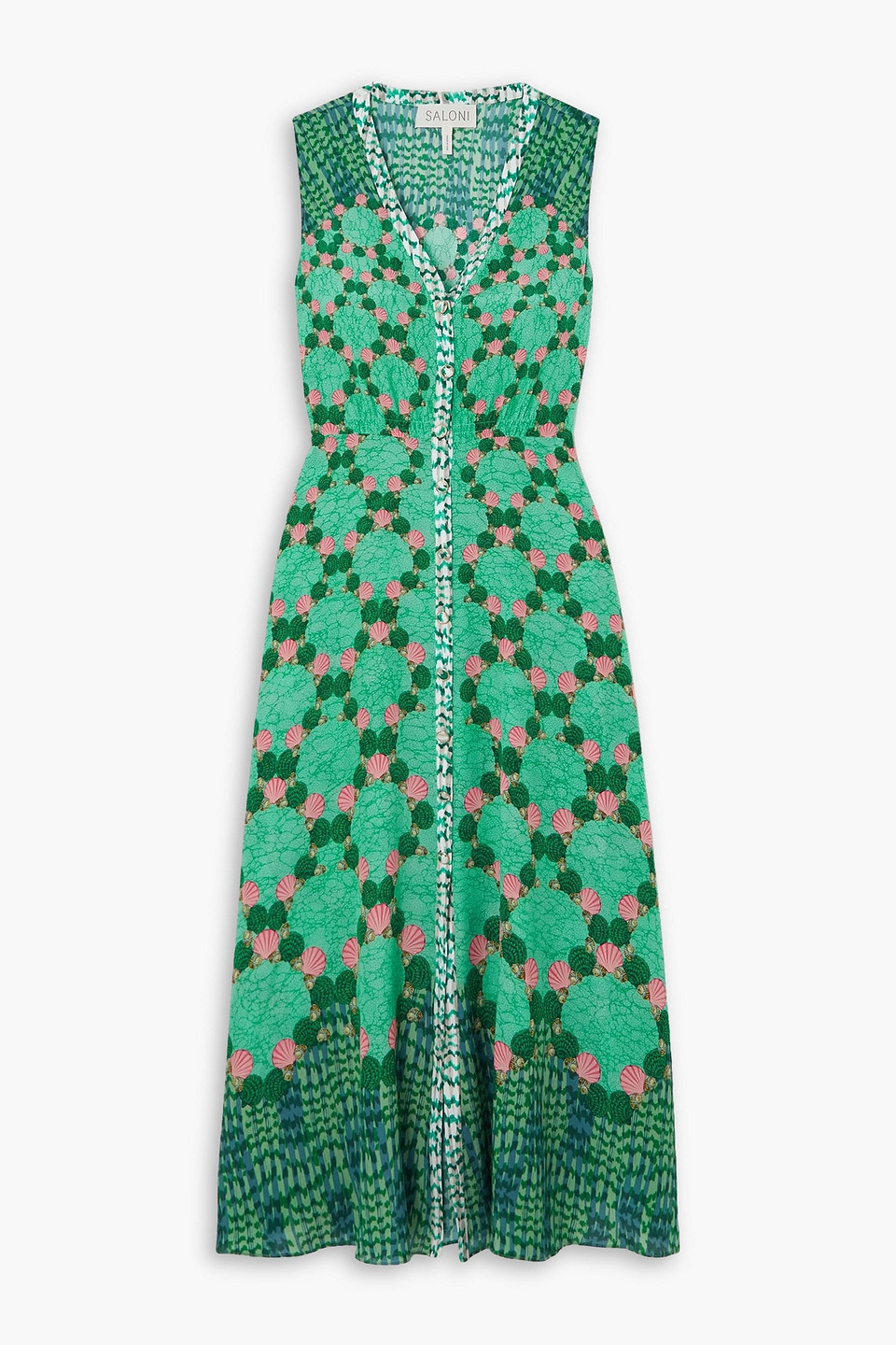 Saloni Lea Printed Silk-chiffon Maxi Dress In Jade