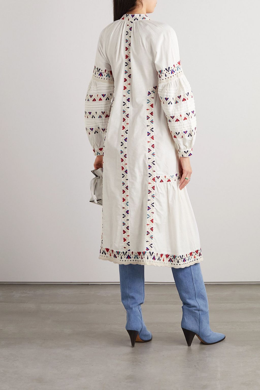 SEA Alicia embroidered broderie anglaise cotton and linen-blend midi dress