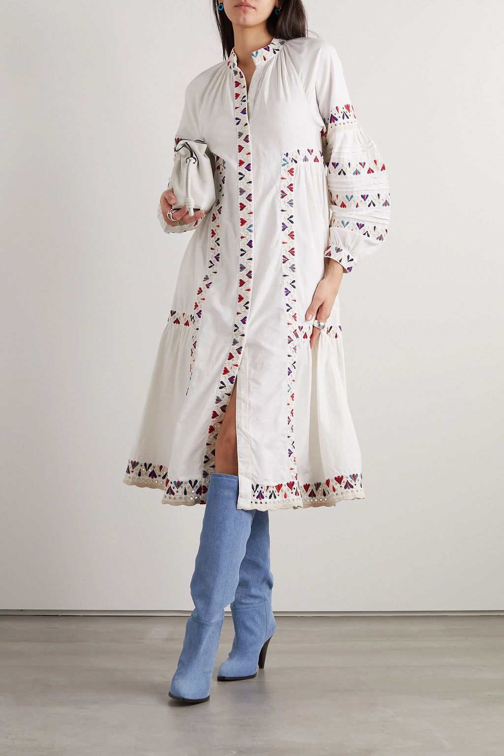 SEA Alicia embroidered broderie anglaise cotton and linen-blend midi dress