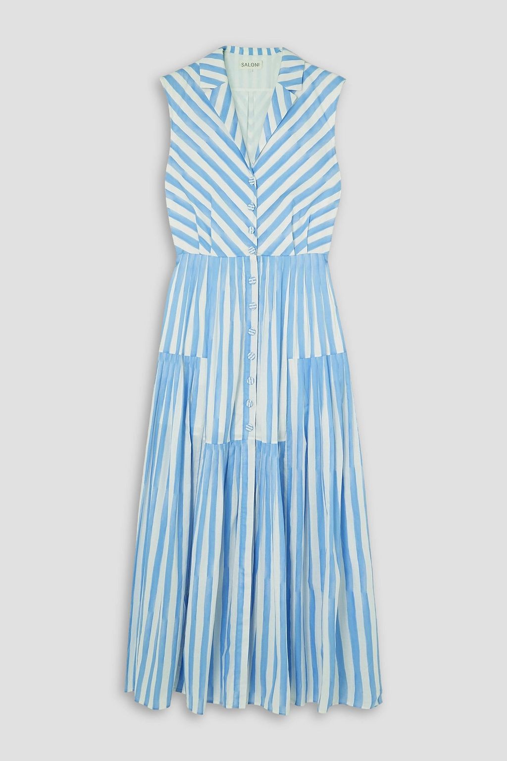 Saloni ARYA Tiered Pleated Striped Cotton poplin Midi Dress Women White Dresses UK 14