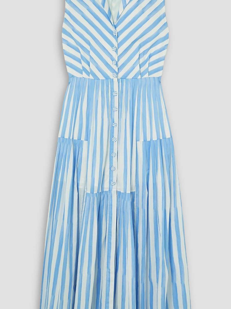 arya tiered pleated striped cotton-poplin midi dress