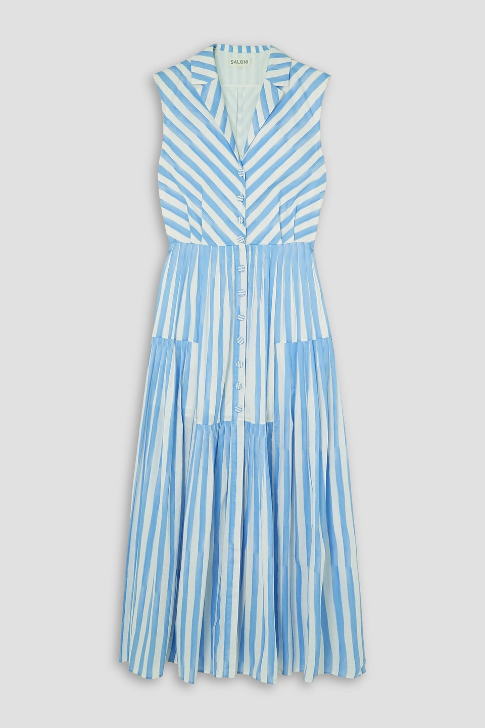 Saloni Arya Tiered Pleated Striped Cotton-poplin Midi Dress In White