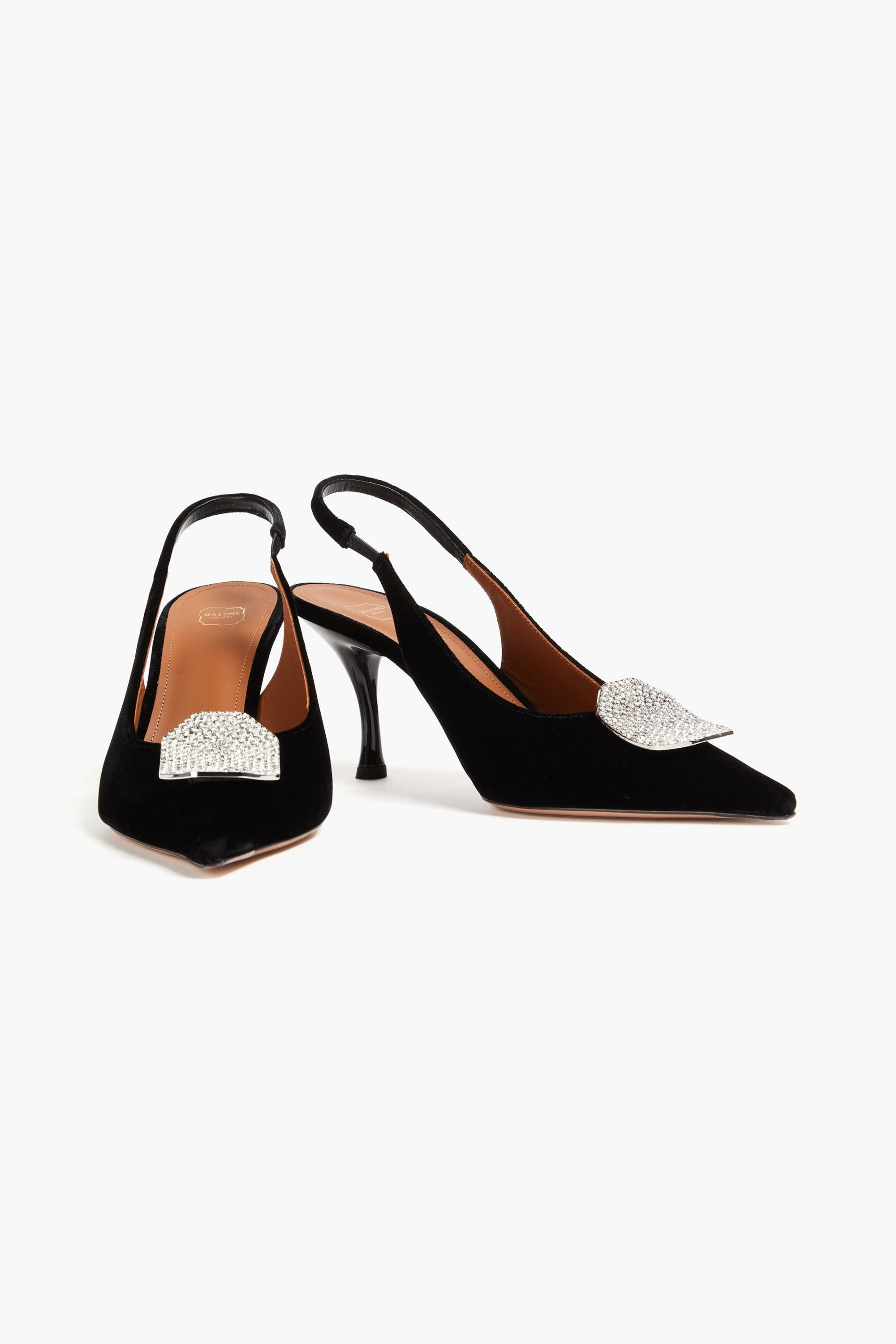 Malone Souliers Vilma 70 embellished velvet slingback pumps