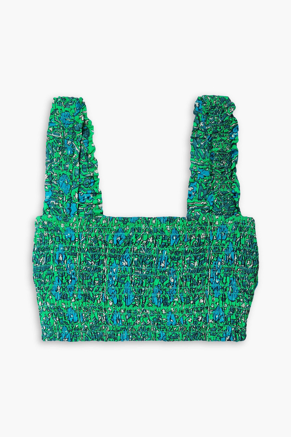 Rhode Tanya Cropped Shirred Printed Cotton-poplin Top In Green