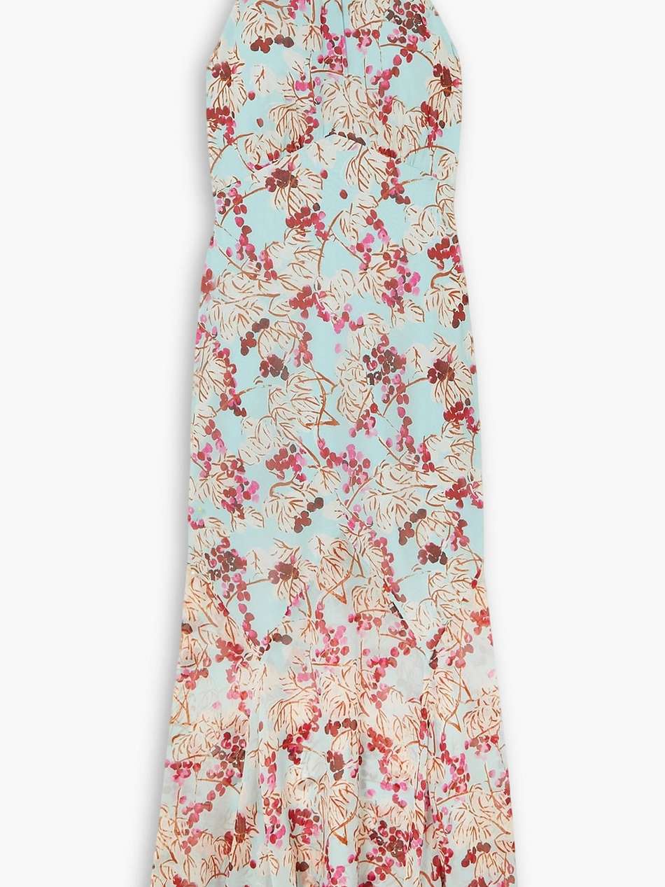 lila printed silk crepe de chine halterneck midi dress