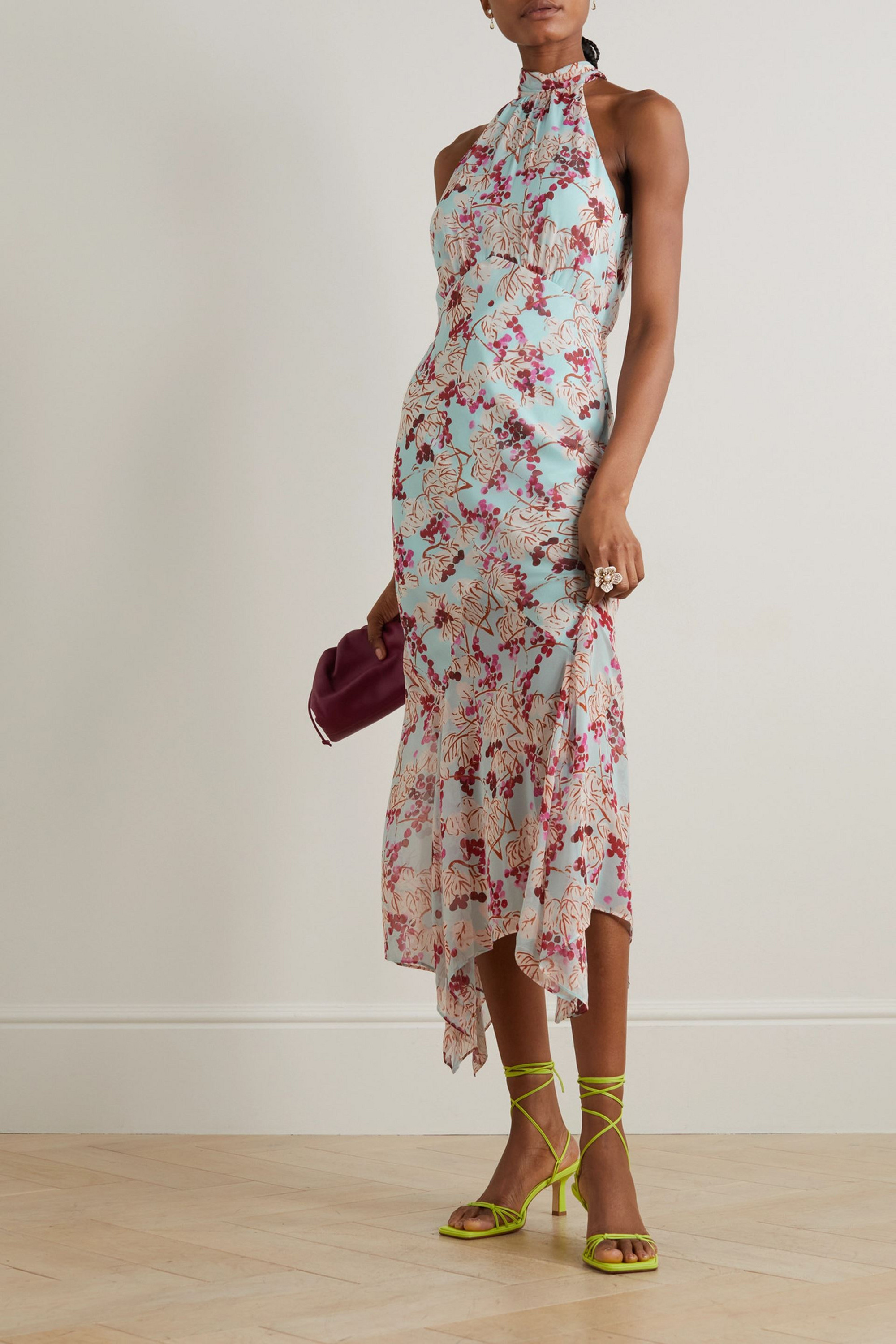Saloni Lila printed silk crepe de chine halterneck midi dress