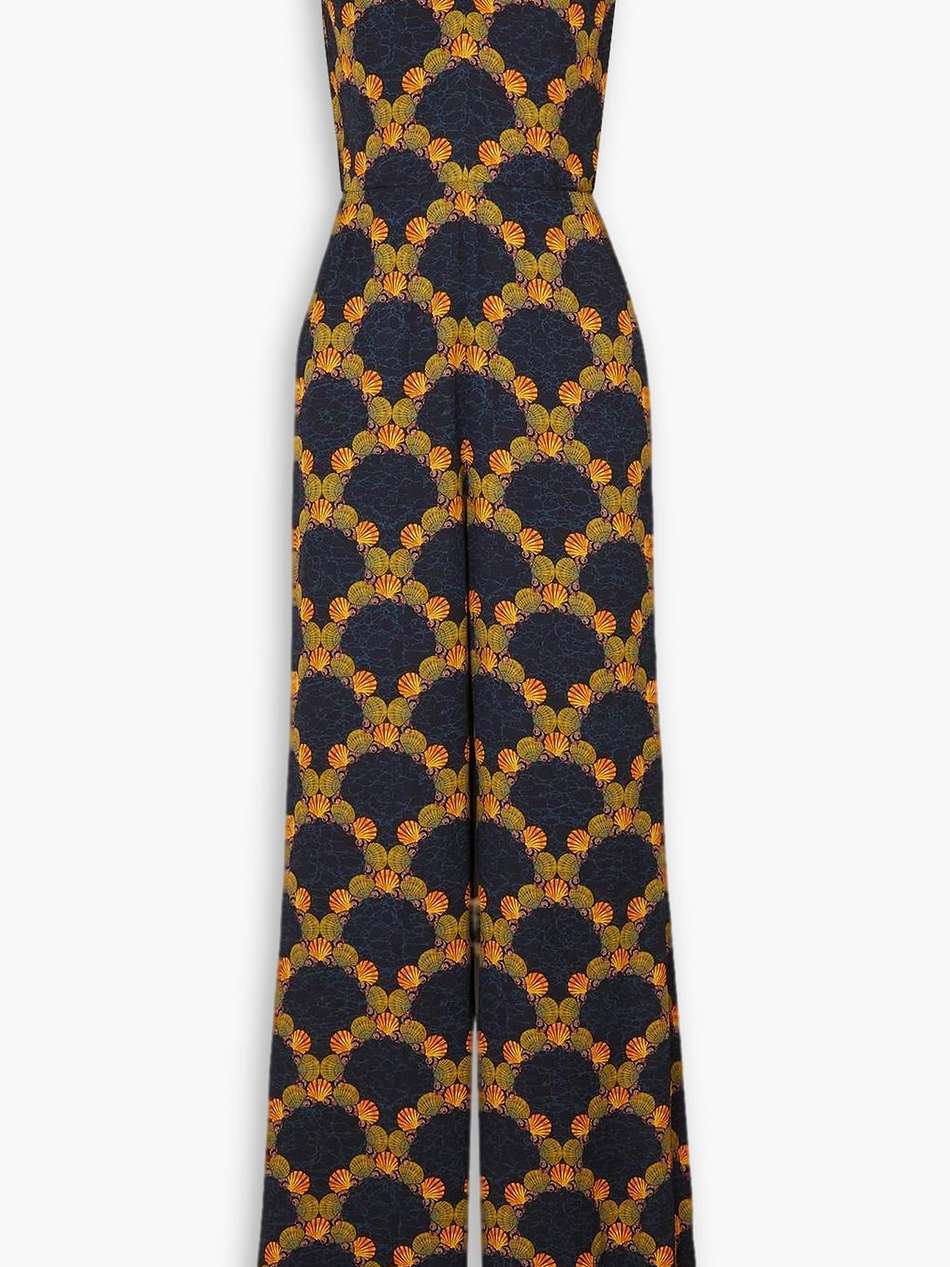 claudia twist-front printed crepe wide-leg jumpsuit