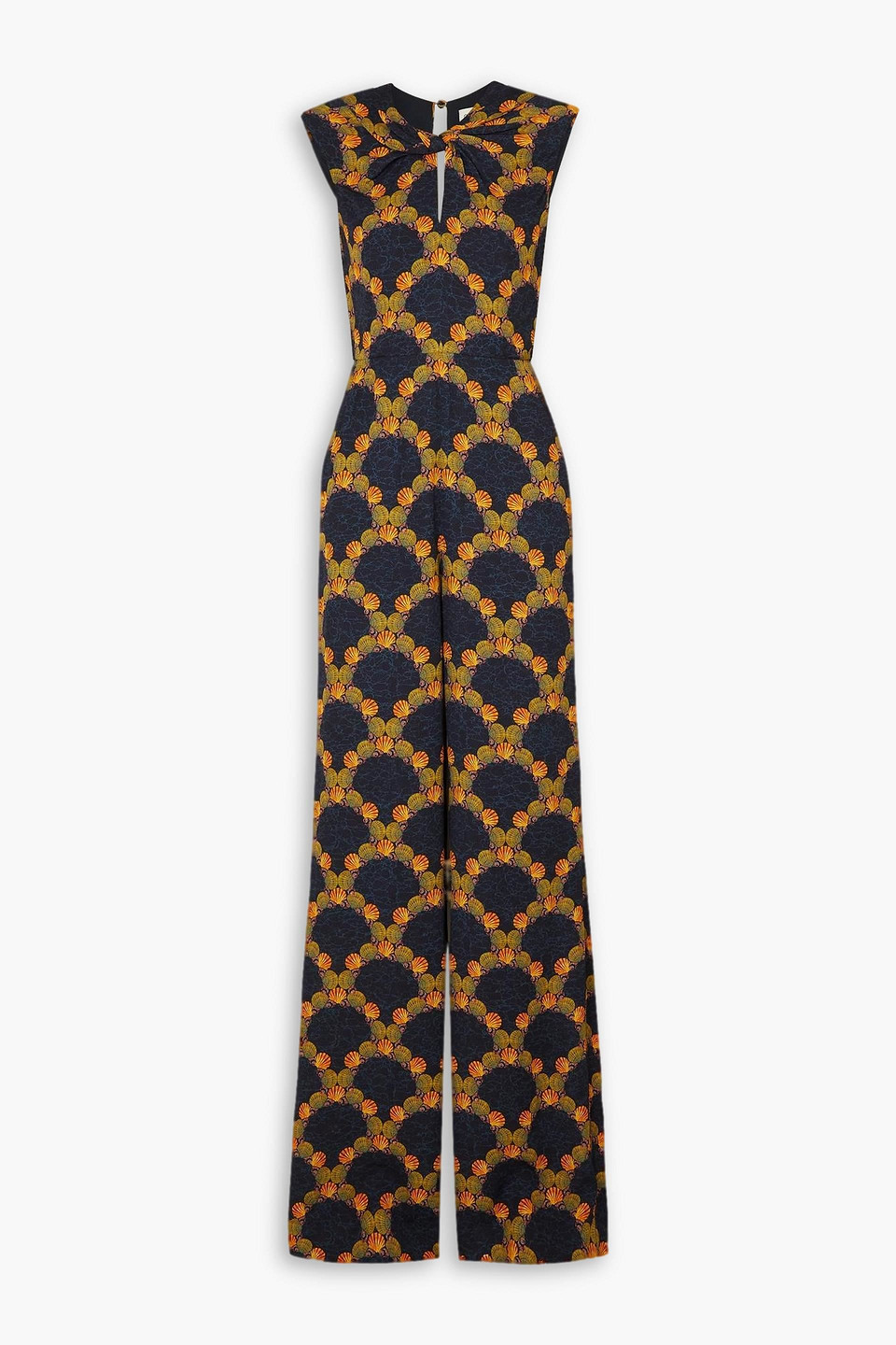 Saloni Claudia Twist-front Printed Crepe Wide-leg Jumpsuit In Midnight Blue
