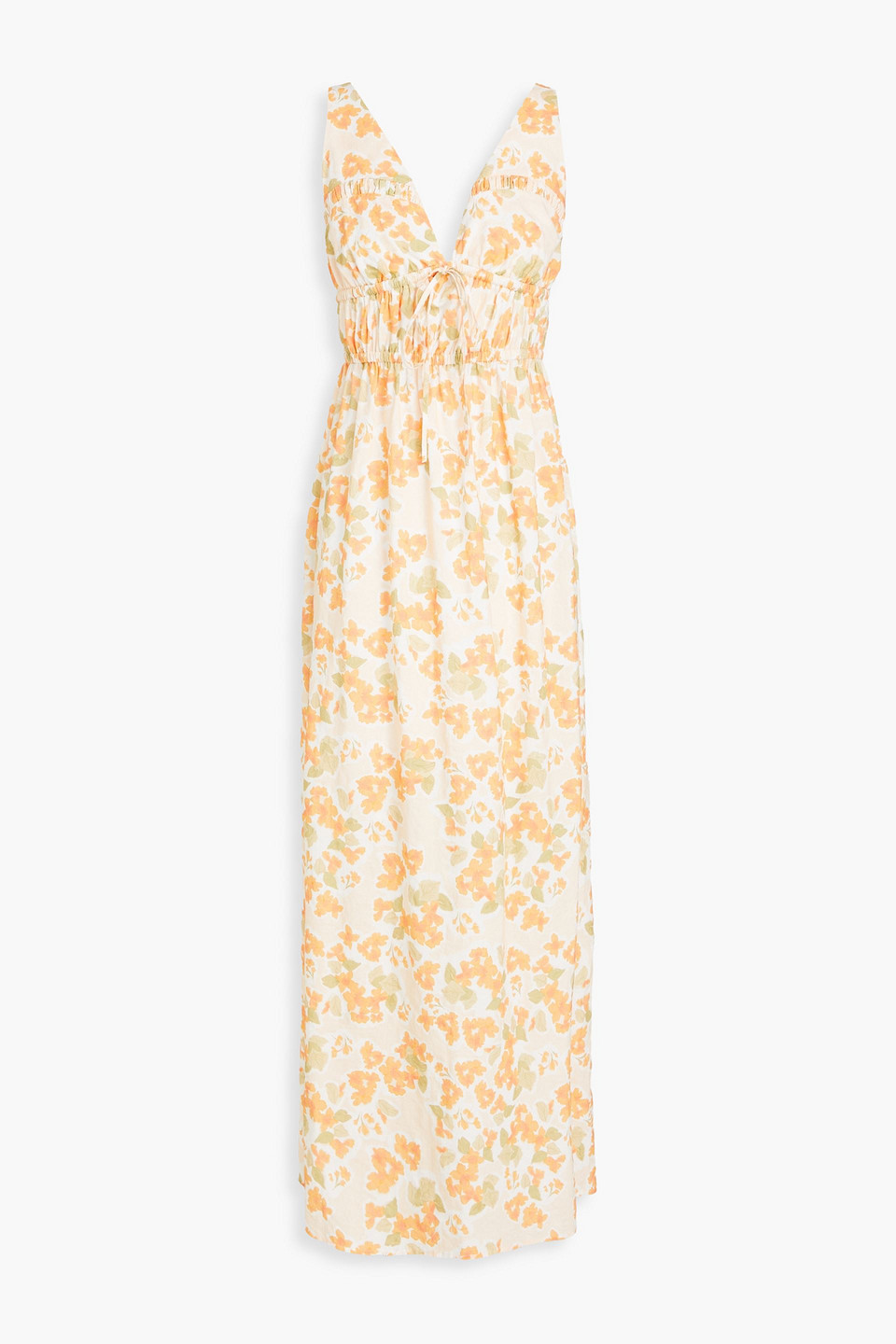 Peony Swimwear Vacation Floral-print Cotton And Ecovero™-blend Maxi Dress In Pastel Orange