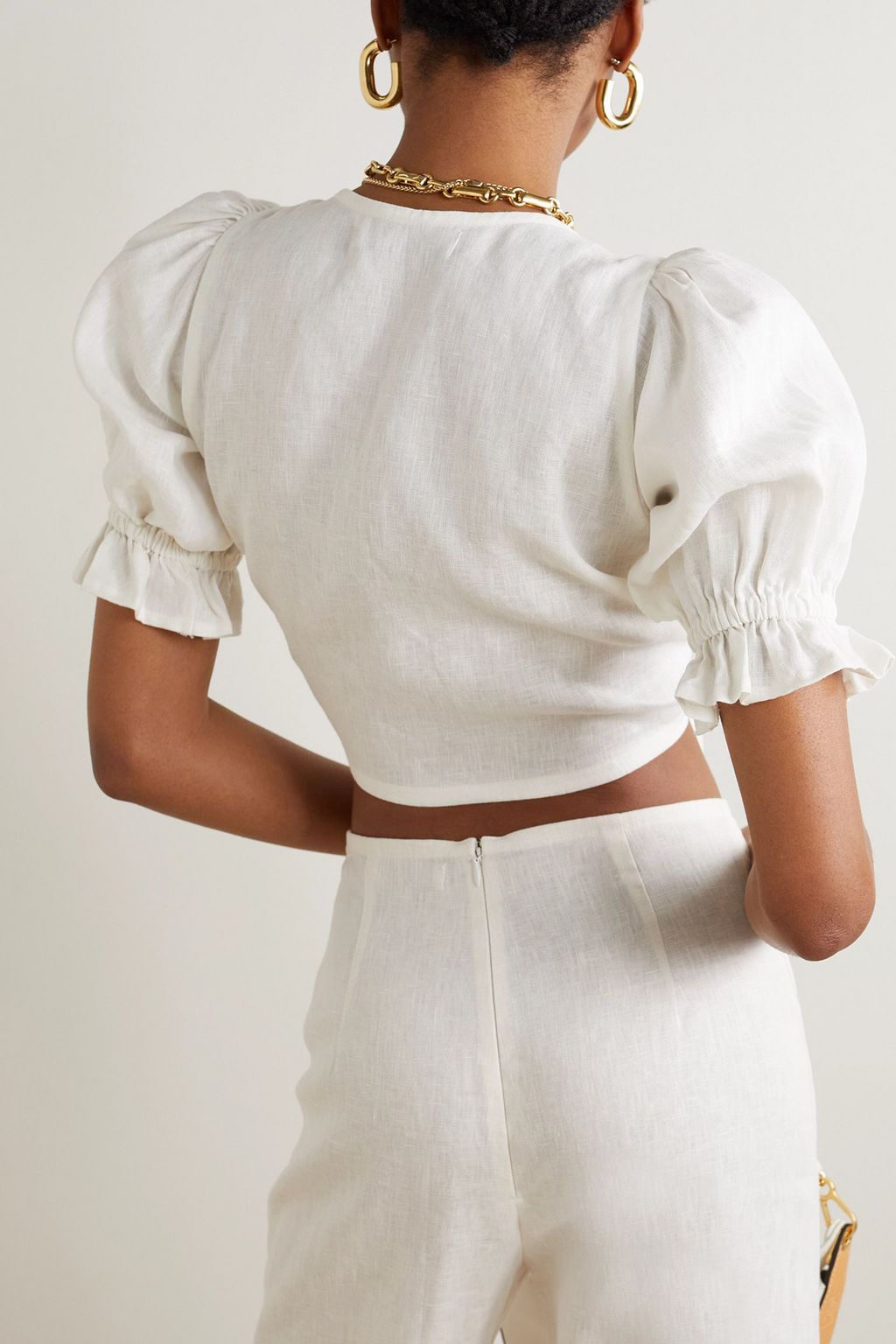 FAITHFULL Jamais cropped tie-front linen top