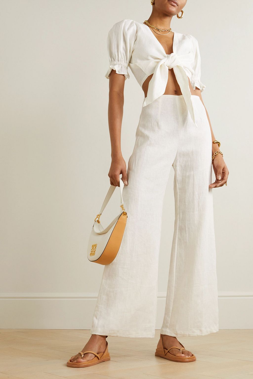 FAITHFULL Jamais cropped tie-front linen top