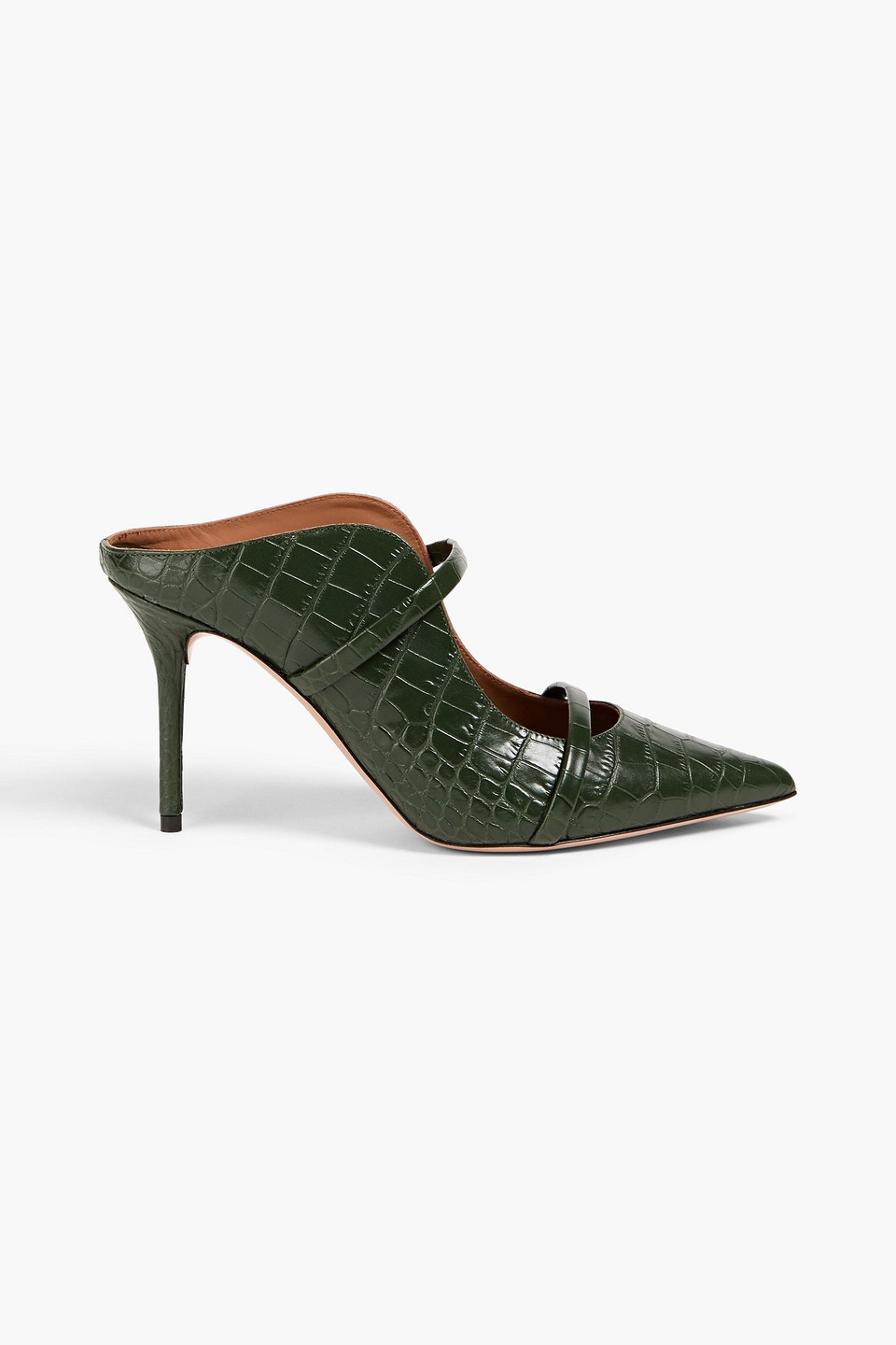 Malone Souliers Maureen 85 Croc-effect Leather Mules In Forest Green
