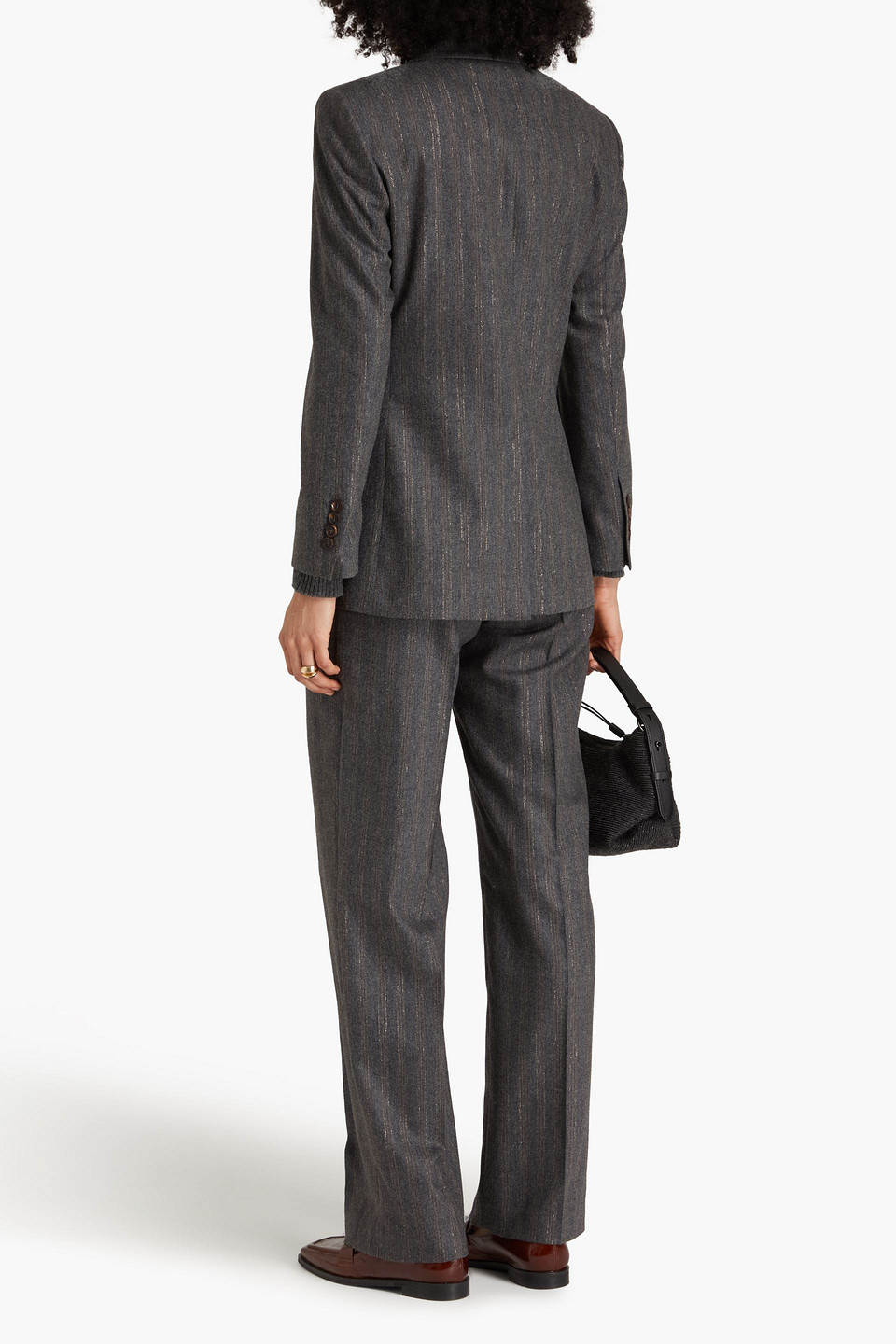 Brunello Cucinelli Double-breasted Metallic Pinstriped Twill Blazer In Dark Gray