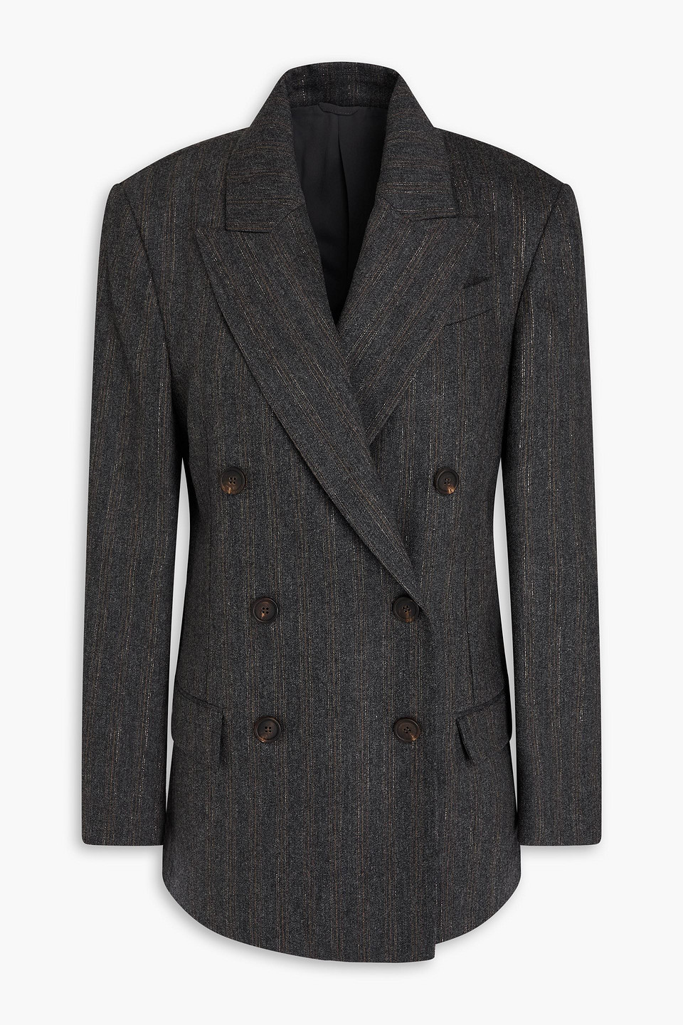Brunello Cucinelli Double-breasted Metallic Pinstriped Twill Blazer In Dark Gray