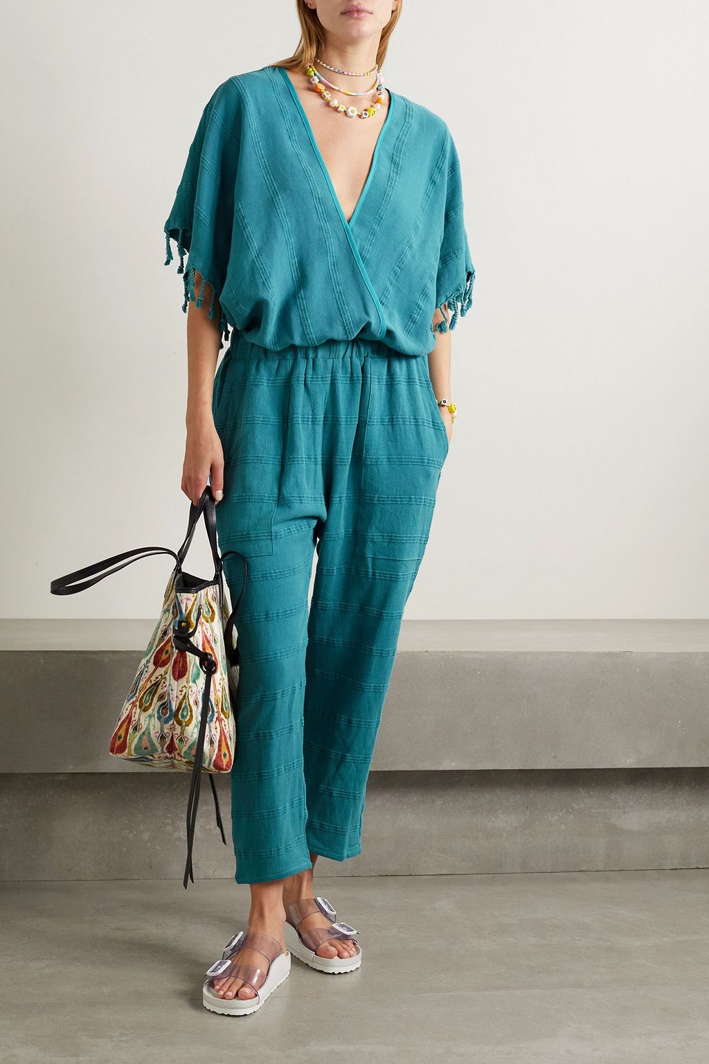 PARADISED Merri wrap-effect fringed cotton jumpsuit
