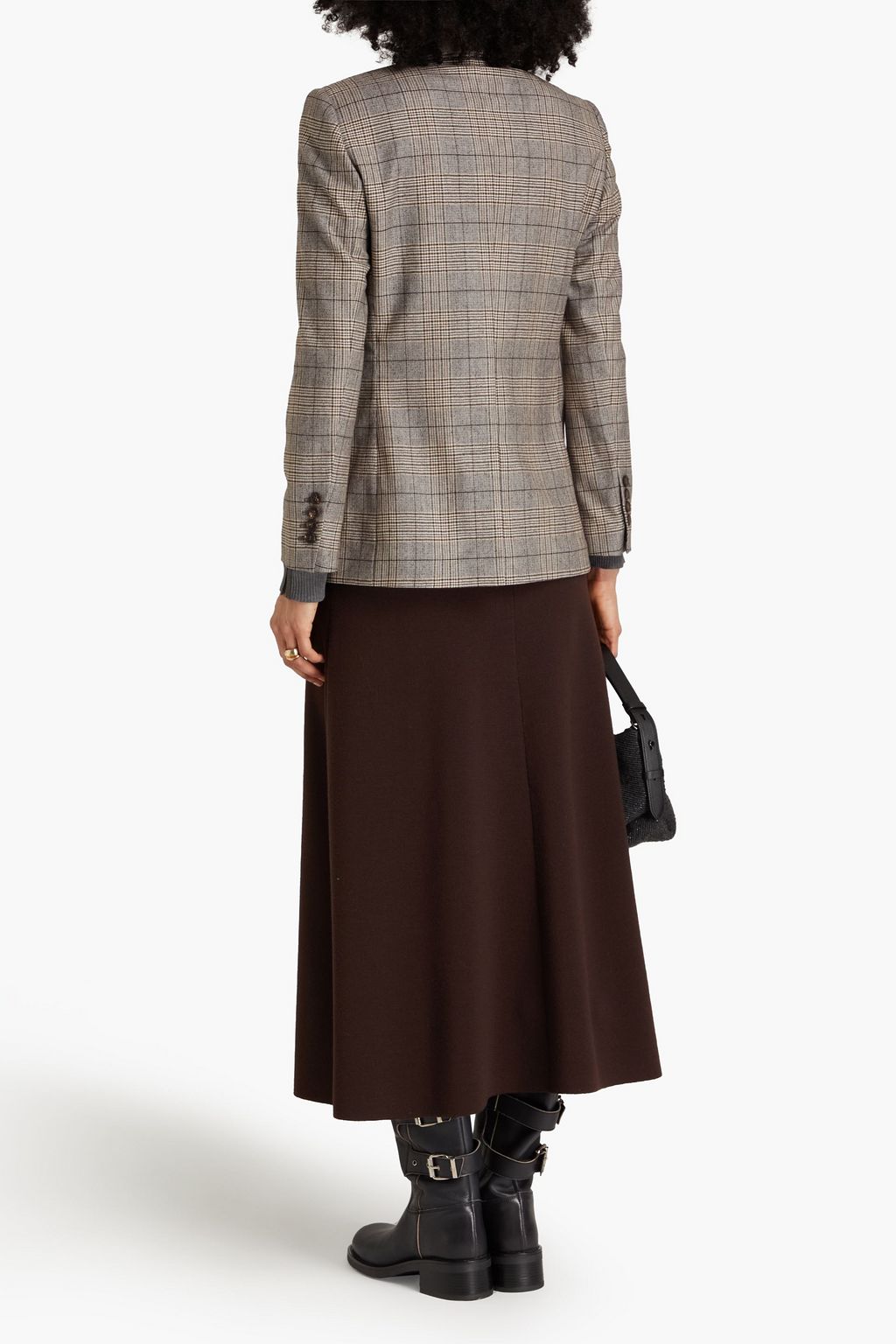 BRUNELLO CUCINELLI Bead-embellished checked wool-blend blazer
