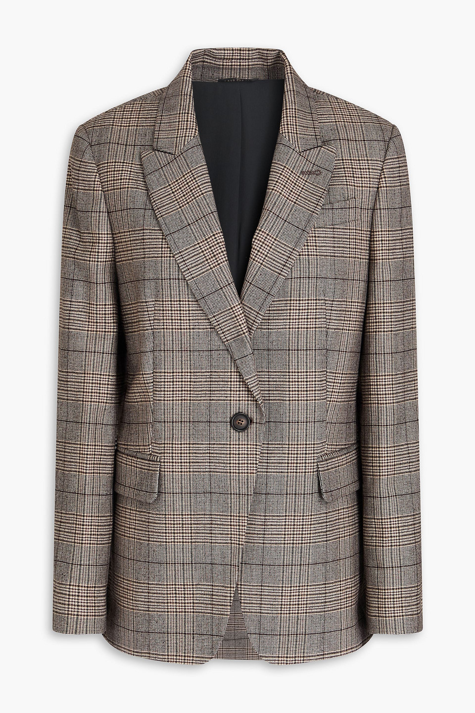 Brunello Cucinelli Karierter Blazer Aus Einer Wollmischung Mit Zierperlen In Gray