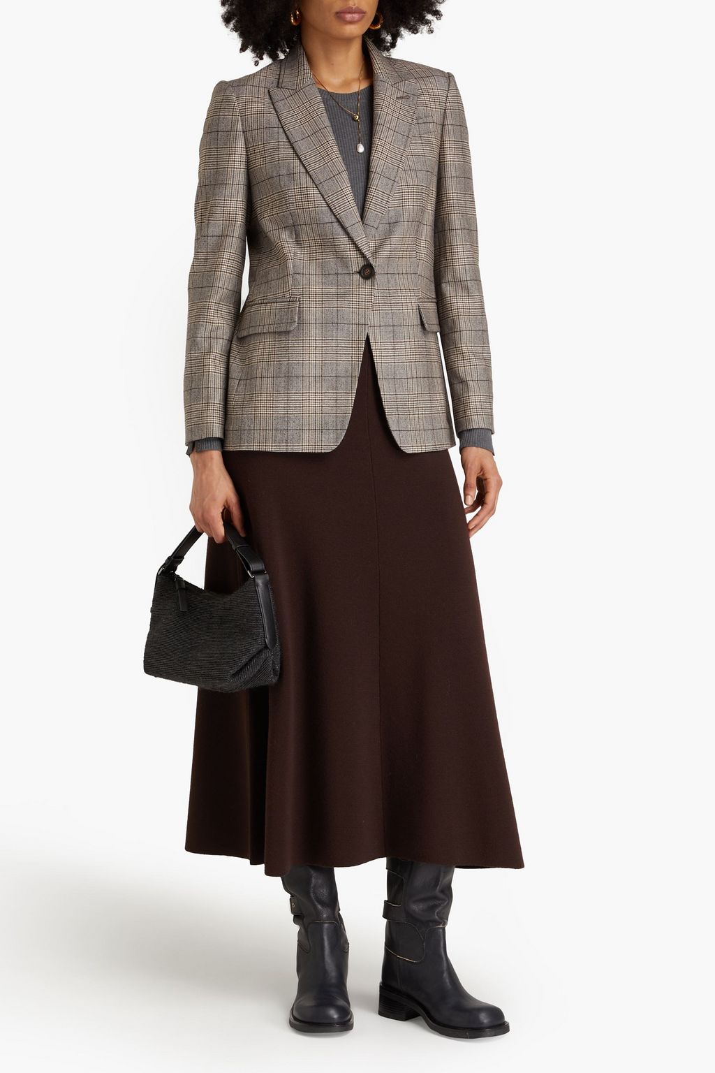 BRUNELLO CUCINELLI Bead-embellished checked wool-blend blazer