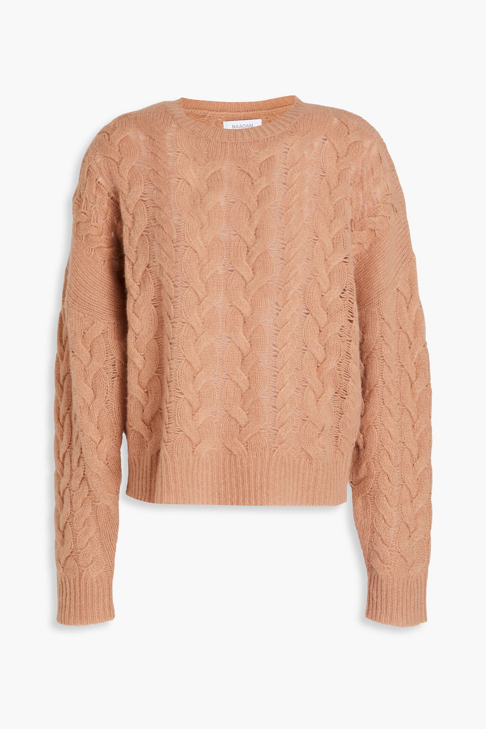 Naadam Crewneck Pointelle-knit Cashmere Sweater In Heathered Brown