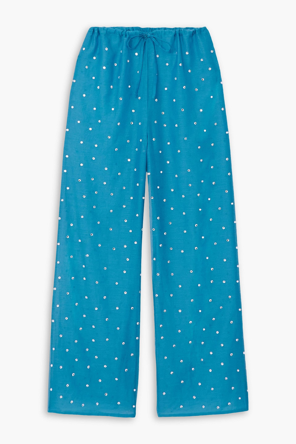 oséree - gem crystal-embellished cotton and silk-blend straight-leg pants - blue - m/l