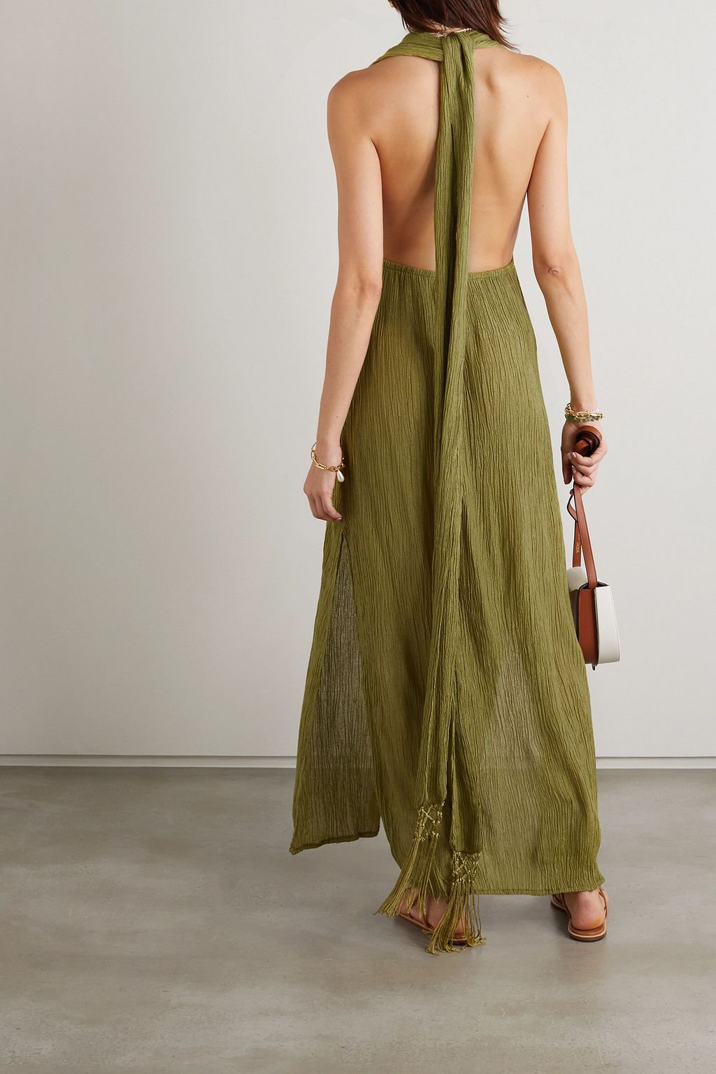 SAVANNAH MORROW Verita open-back crinkled silk and bamboo-blend halterneck maxi dress