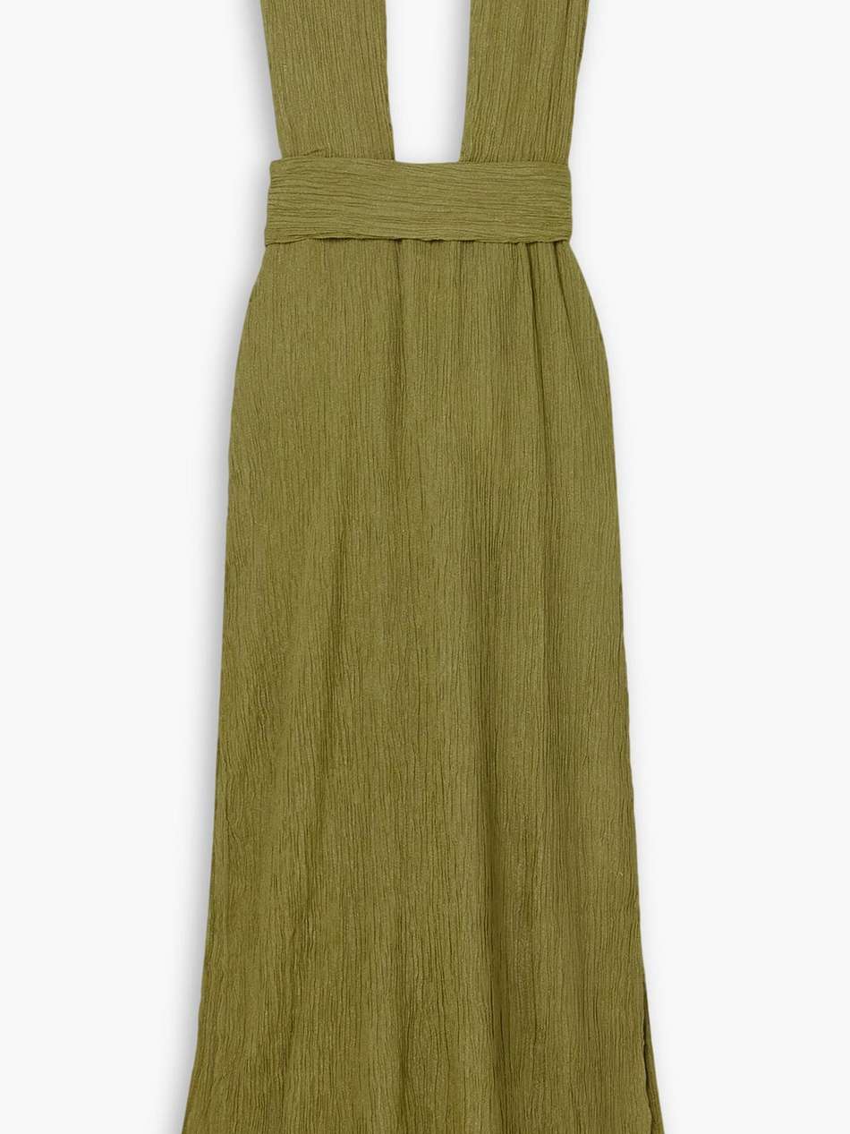 verita open-back crinkled silk and bamboo-blend halterneck maxi dress