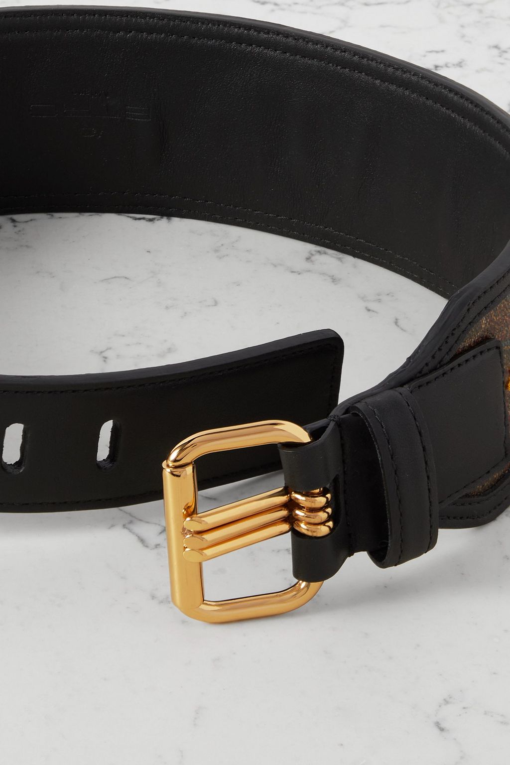 ETRO Leather-trimmed embroidered printed canvas belt