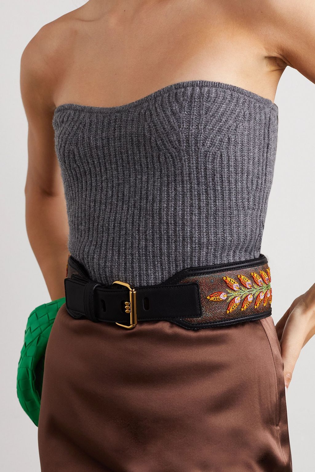 ETRO Leather-trimmed embroidered printed canvas belt