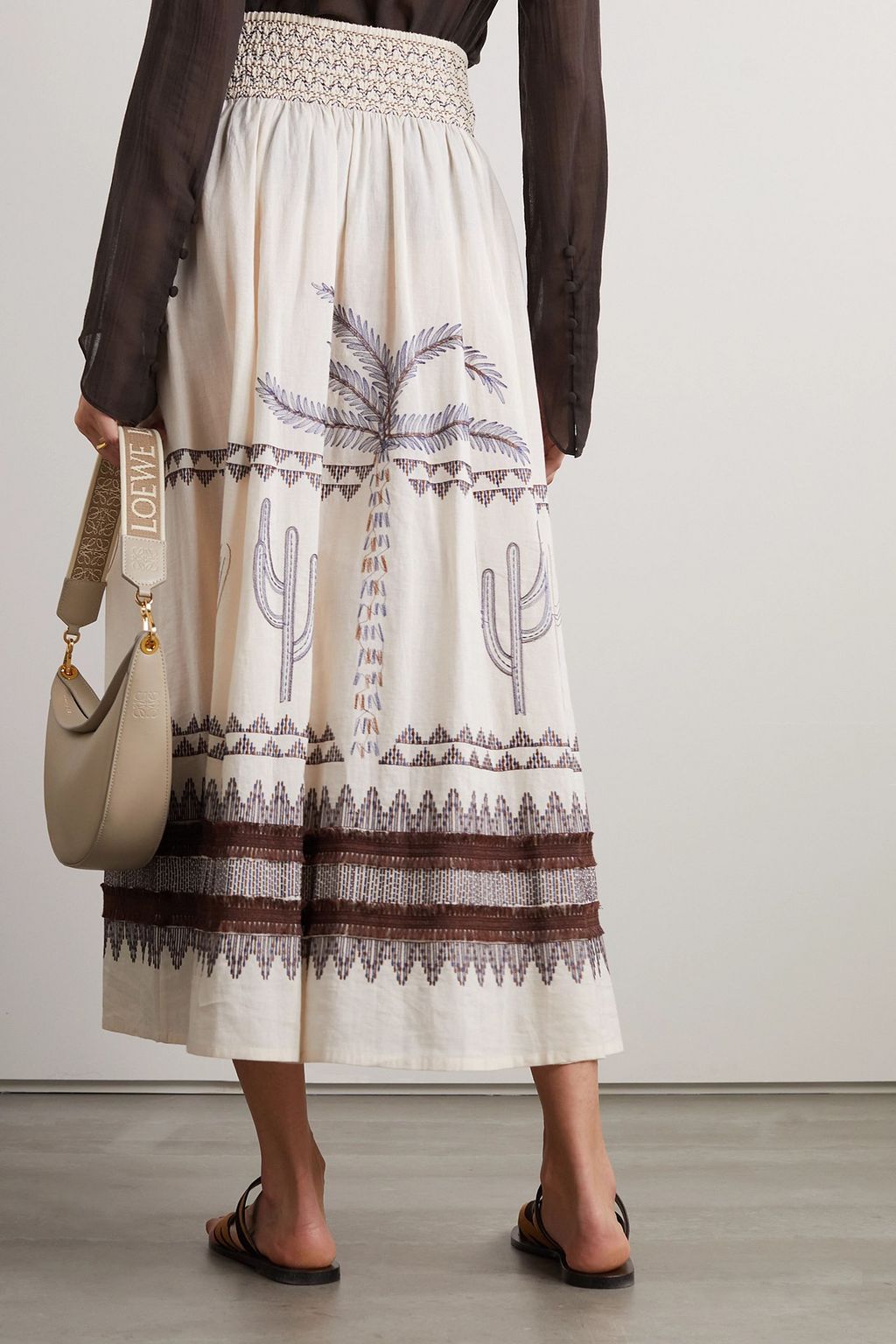 EMPORIO SIRENUSE Nicole embroidered linen and cotton-blend voile maxi skirt