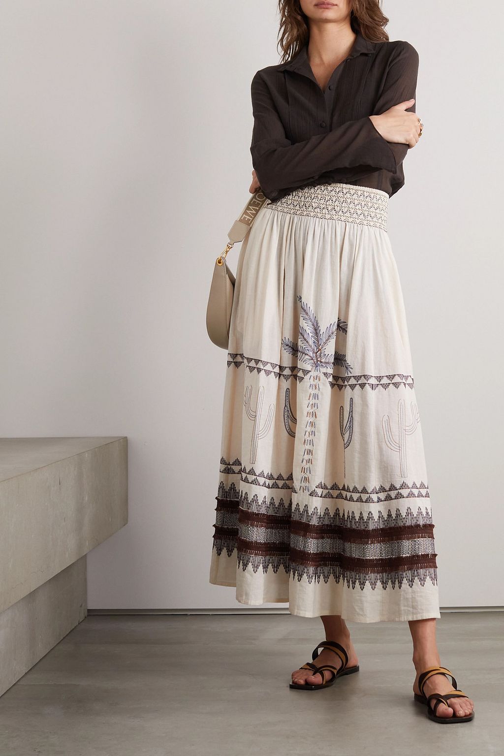 EMPORIO SIRENUSE Nicole embroidered linen and cotton blend voile maxi skirt THE OUTNET