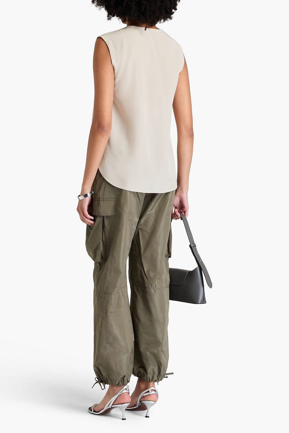 Brunello Cucinelli Bead-embellished Silk Crepe De Chine Top In Beige
