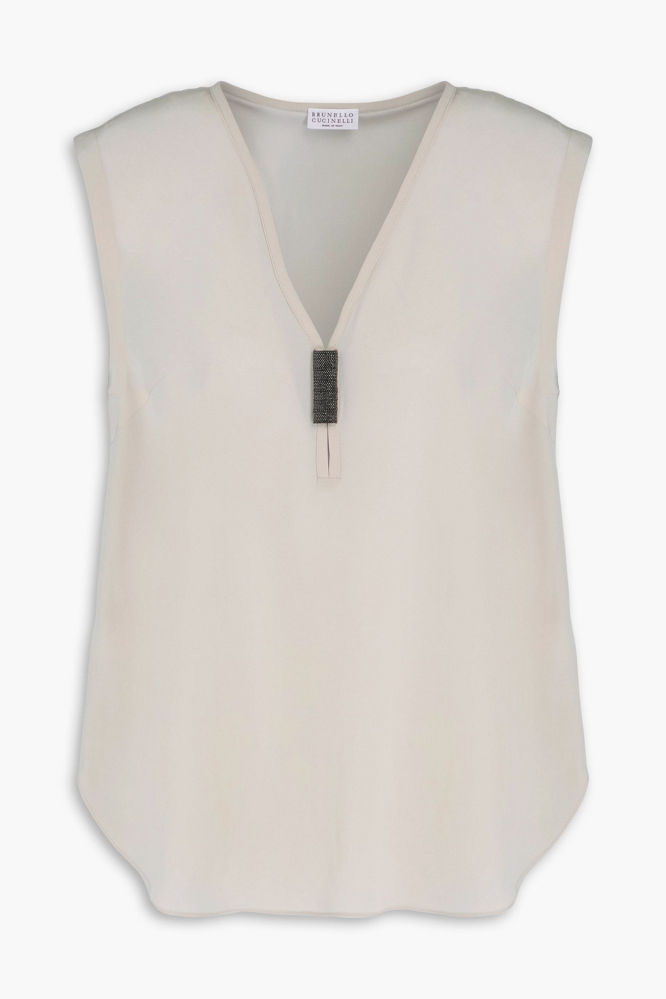 Brunello Cucinelli Bead-embellished Silk Crepe De Chine Top In Beige