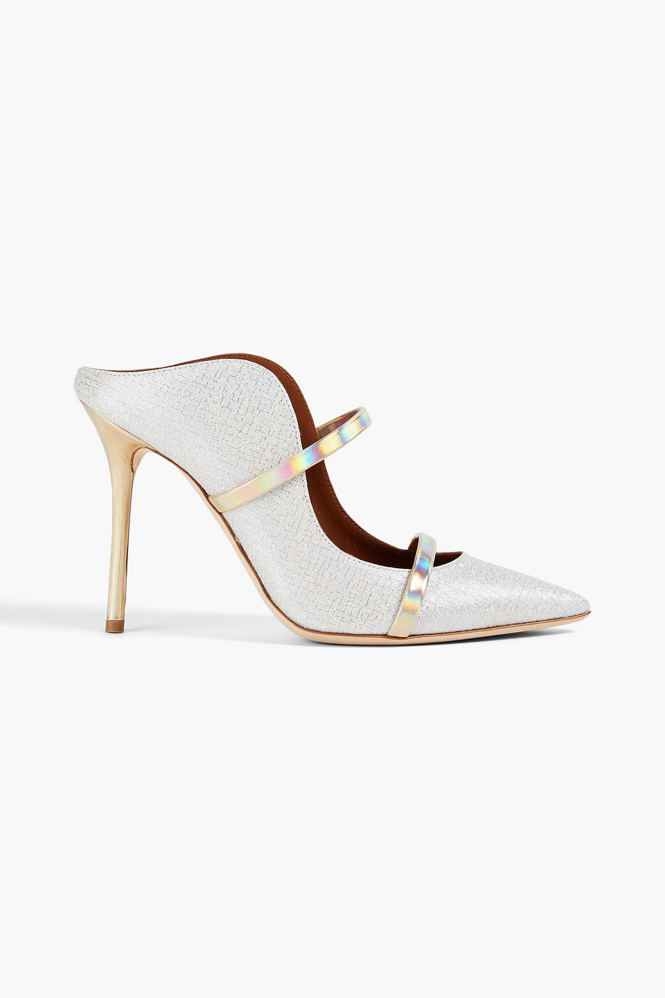 Malone Souliers Maureen 100 Metallic Jacquard Mules In Silver