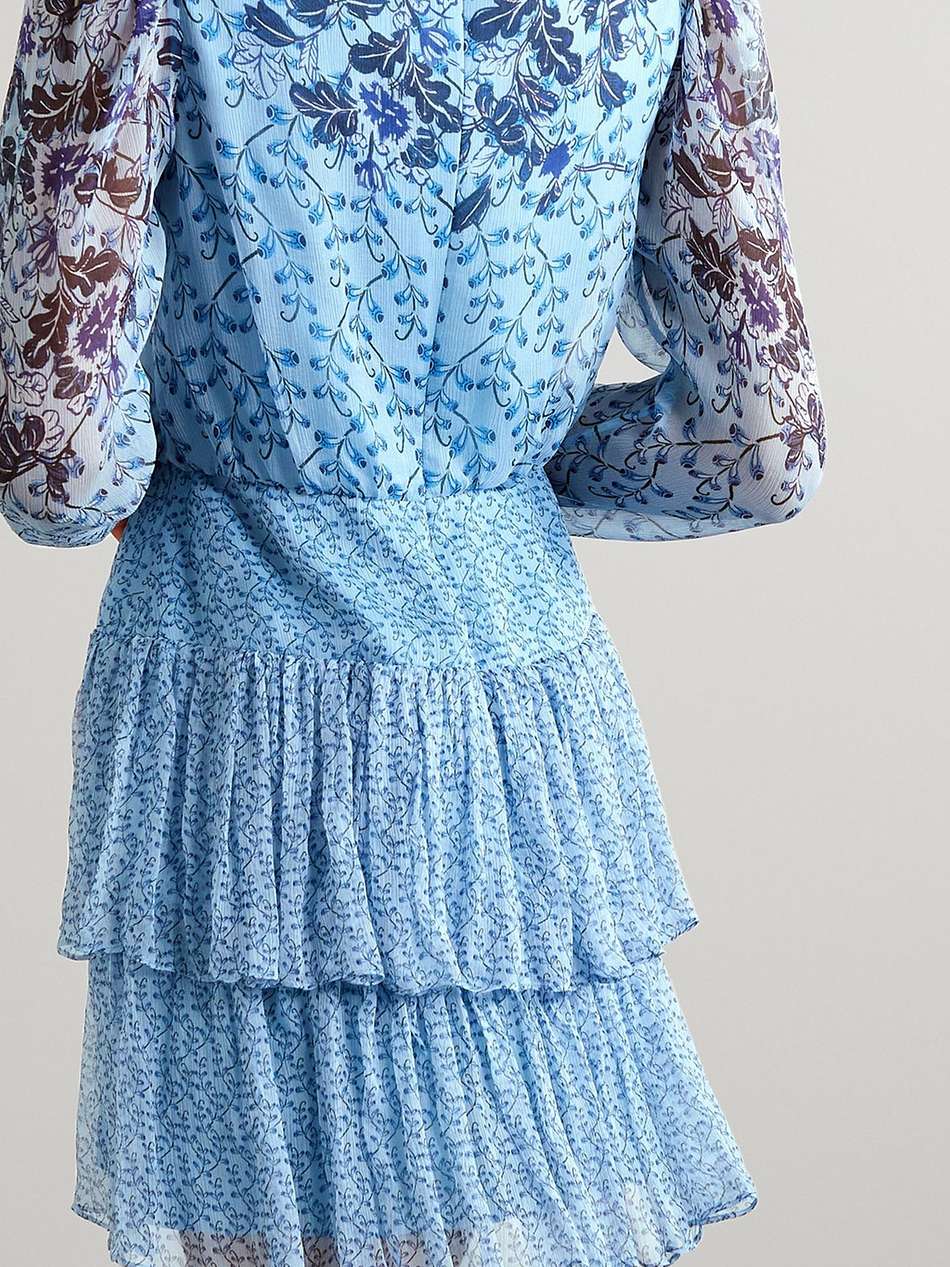 ava ruffle-trimmed tiered floral-print silk mini dress
