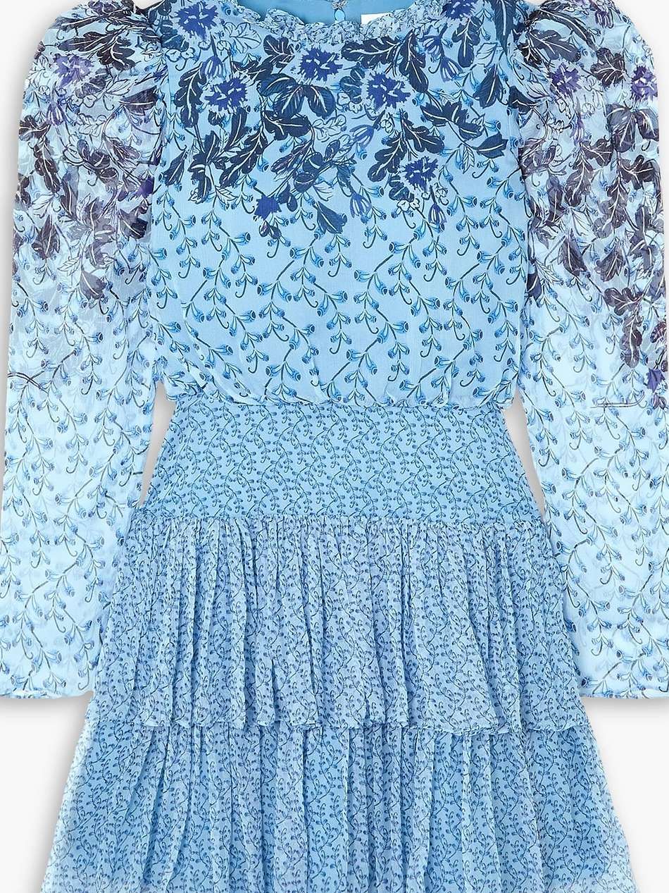 ava ruffle-trimmed tiered floral-print silk mini dress