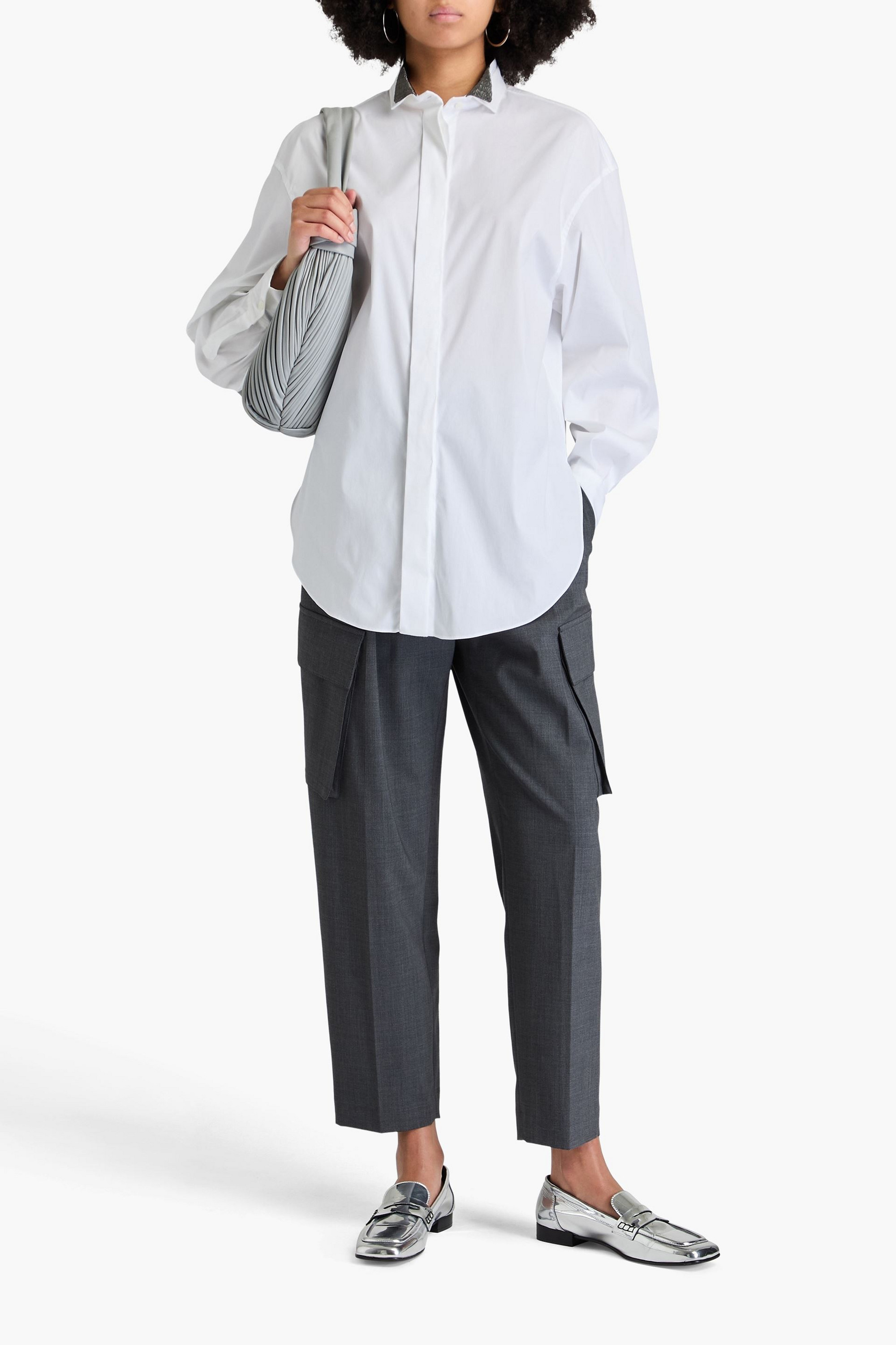 Brunello Cucinelli Bead-embellished cotton-blend poplin shirt