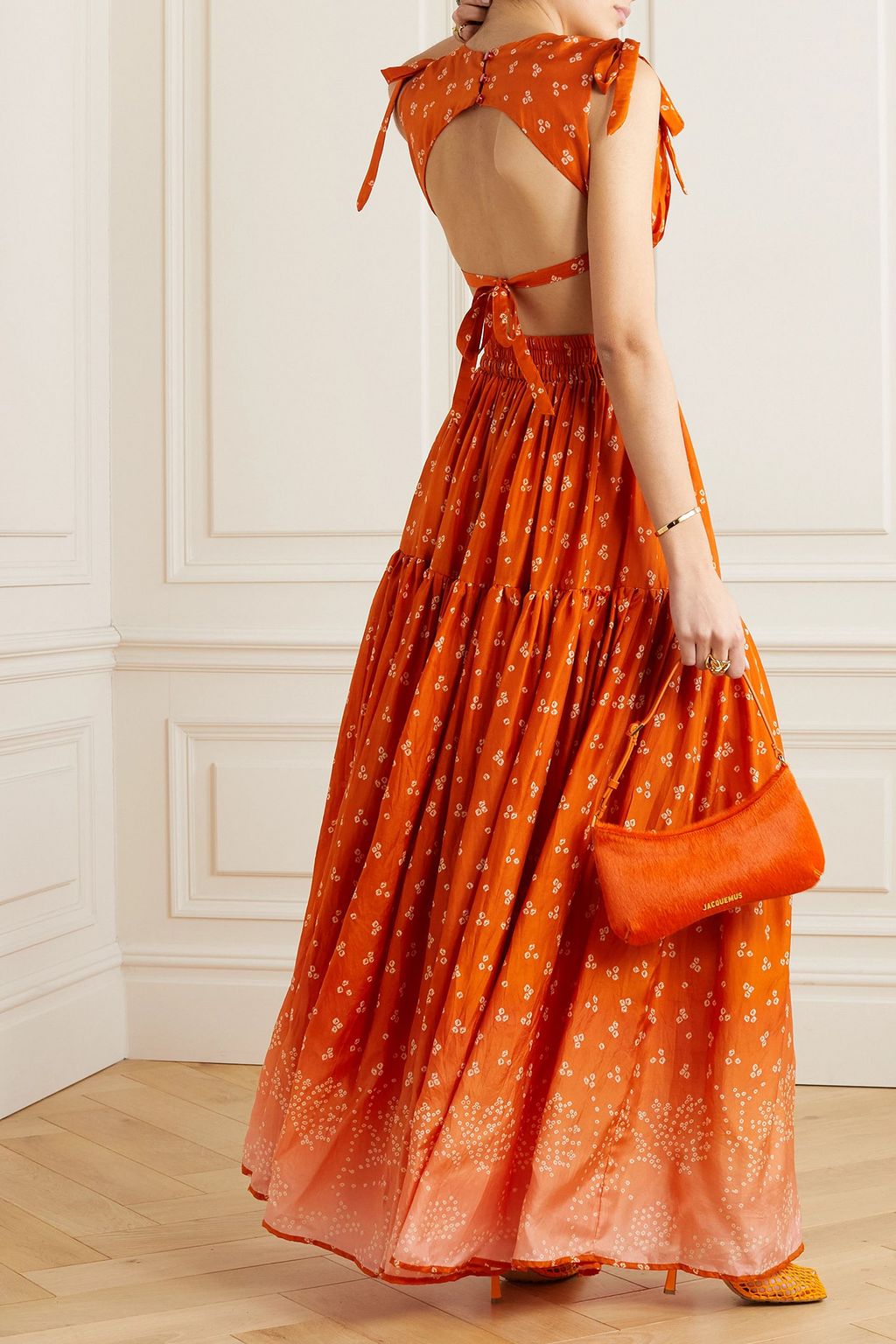HANNAH Amelie cutout printed silk-habotai maxi dress
