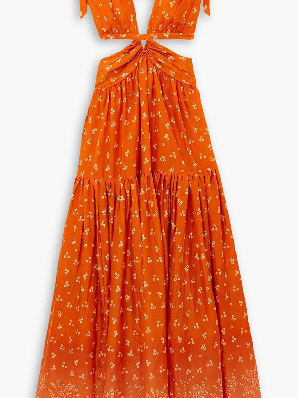 amelie cutout printed silk-habotai maxi dress