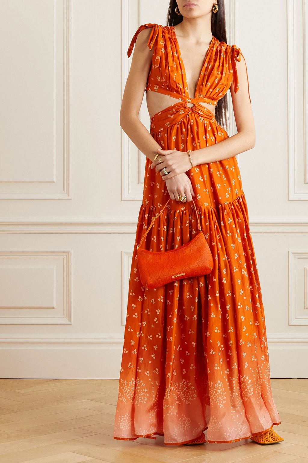 HANNAH Amelie cutout printed silk-habotai maxi dress
