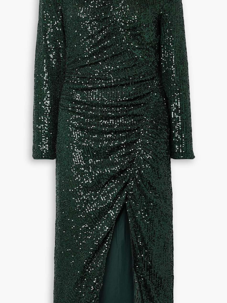 one-shoulder ruched sequined stretch-tulle midi dress