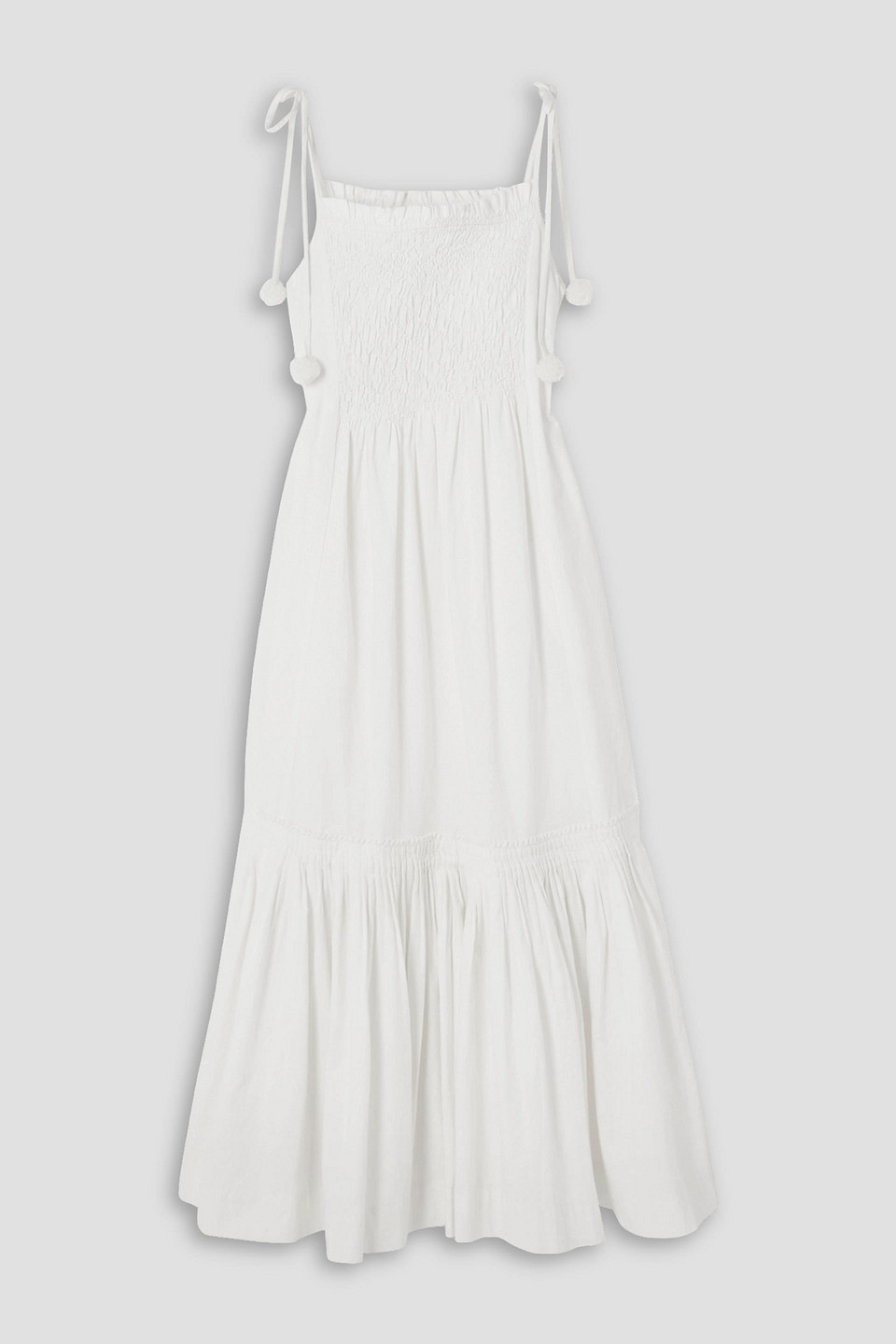 Sea Willa Smocked Pleated Cotton-poplin Midi Dress In Ivory