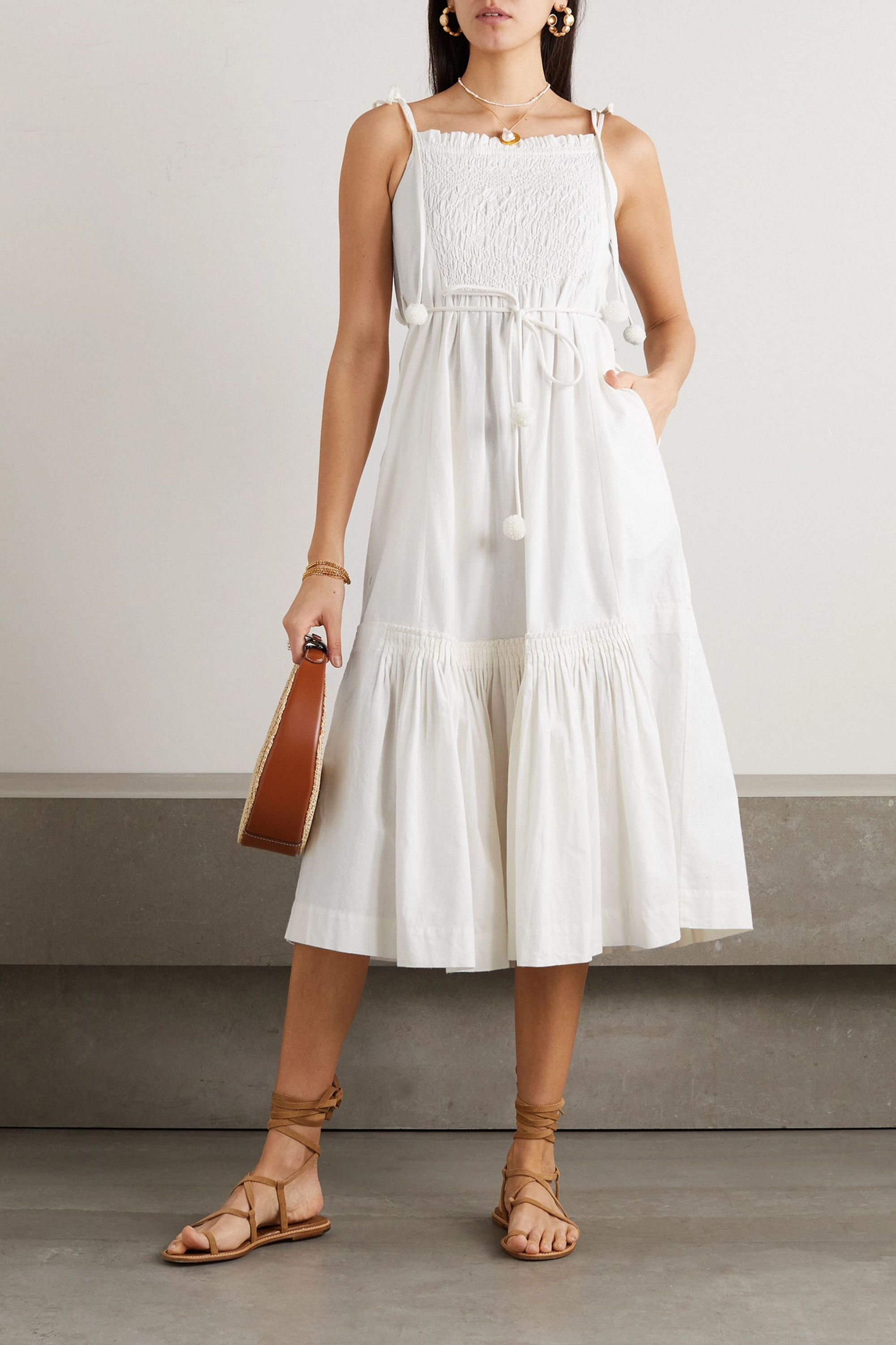 Sea Willa smocked pleated cotton-poplin midi dress