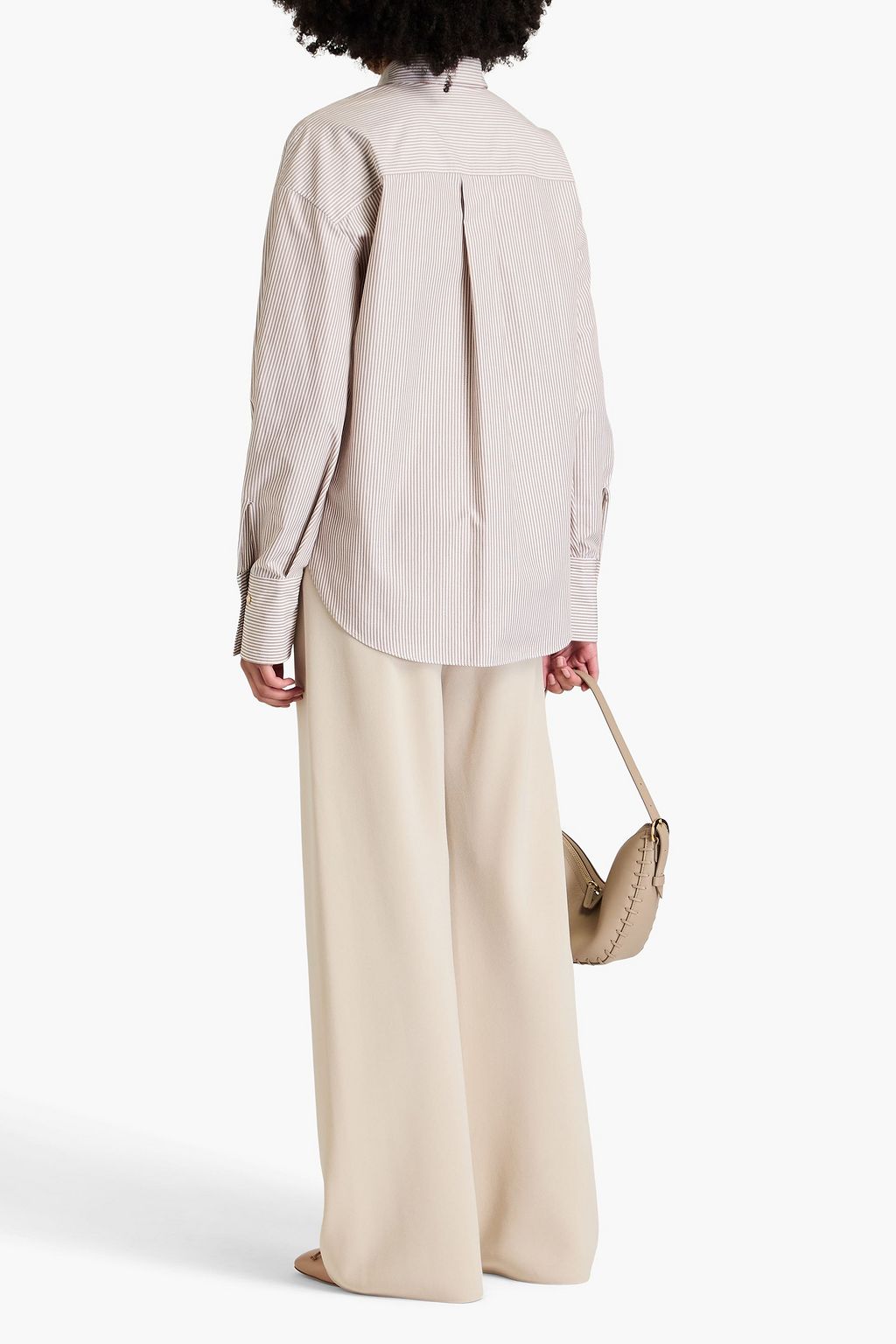 BRUNELLO CUCINELLI 메탈릭 스트라이프 코튼 혼방 옥스퍼드 셔츠
