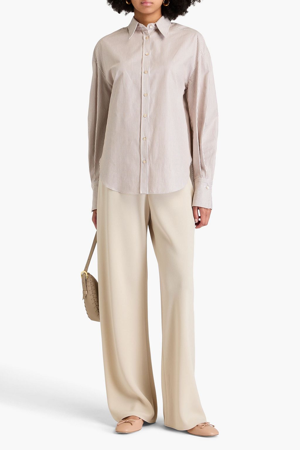 BRUNELLO CUCINELLI 메탈릭 스트라이프 코튼 혼방 옥스퍼드 셔츠