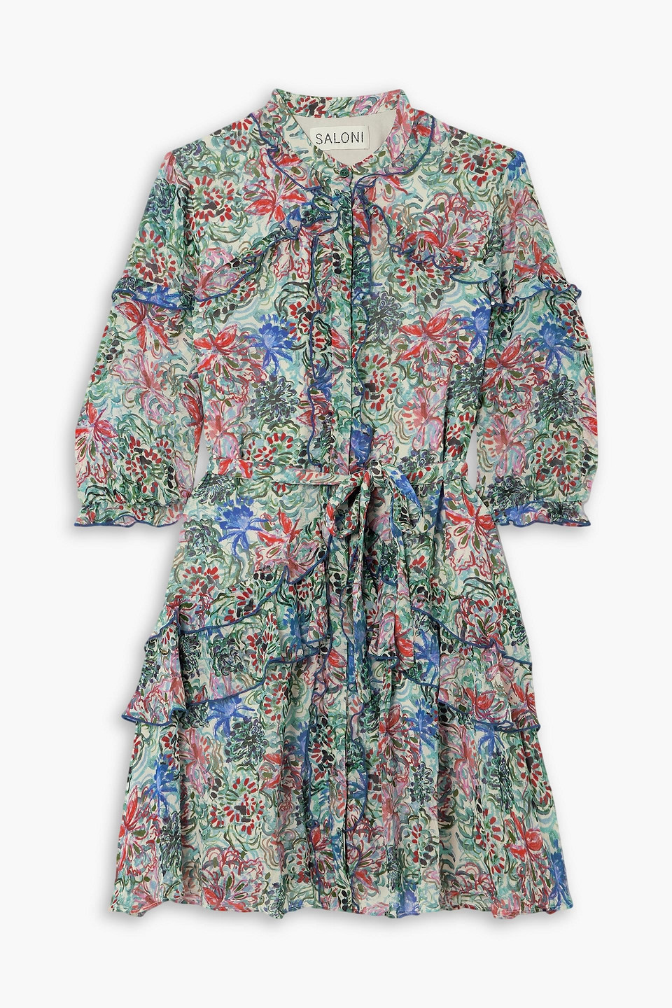 Saloni Tilly Ruffled Printed Silk-chiffon Mini Dress In Multi