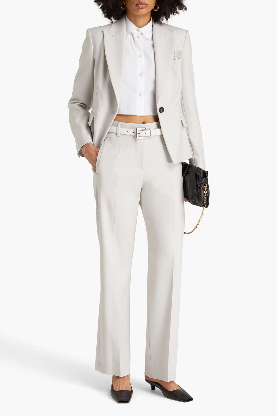 Brunello Cucinelli Bead-embellished Wool-blend Twill Straight-leg Pants In Light Gray